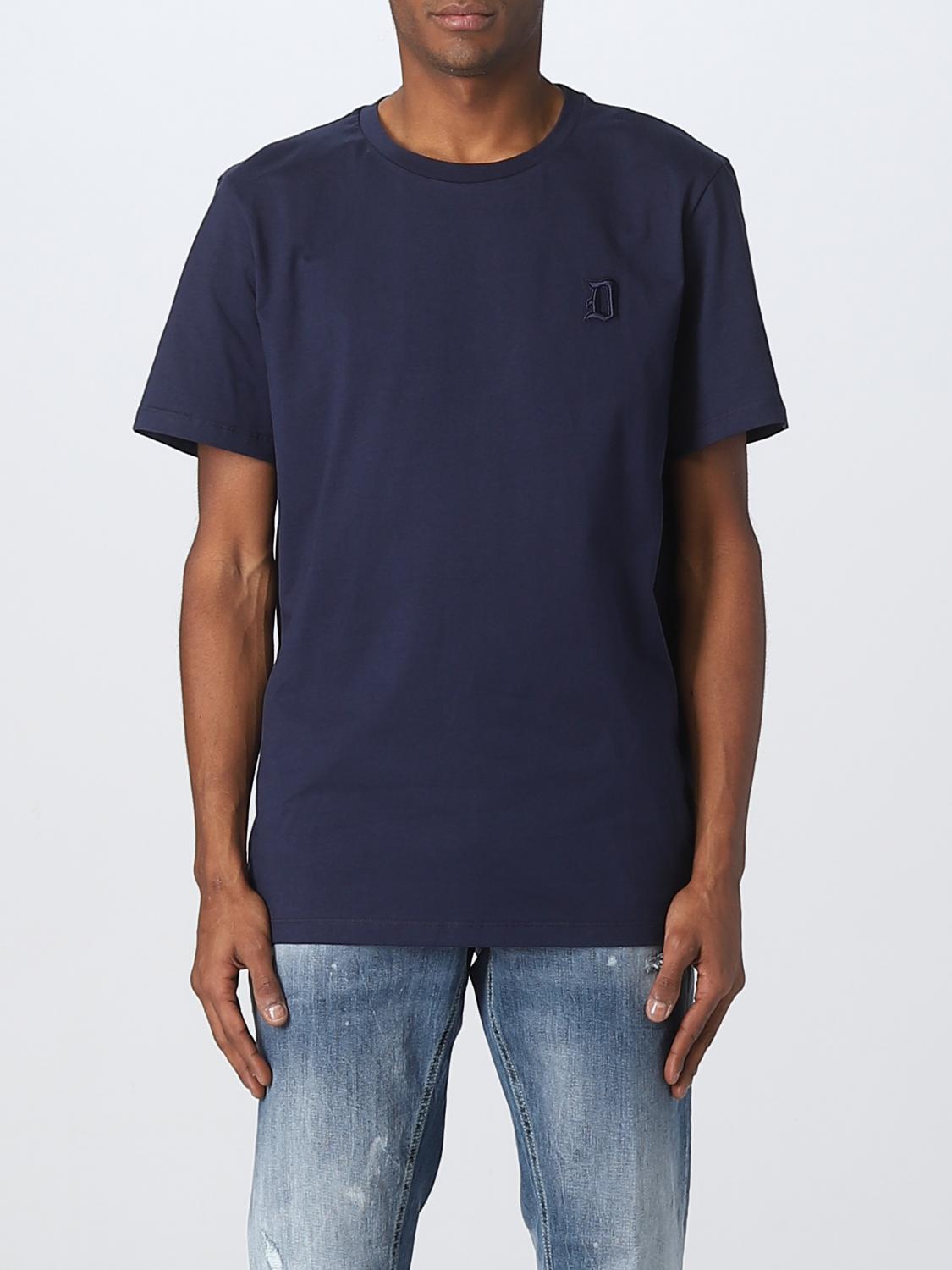 Tシャツ・カットソー DONDUP Men T-shirt Blue US198JF0309UIT3 888 DONDUP: cotton T-shirt with embroidered monogram - Blue