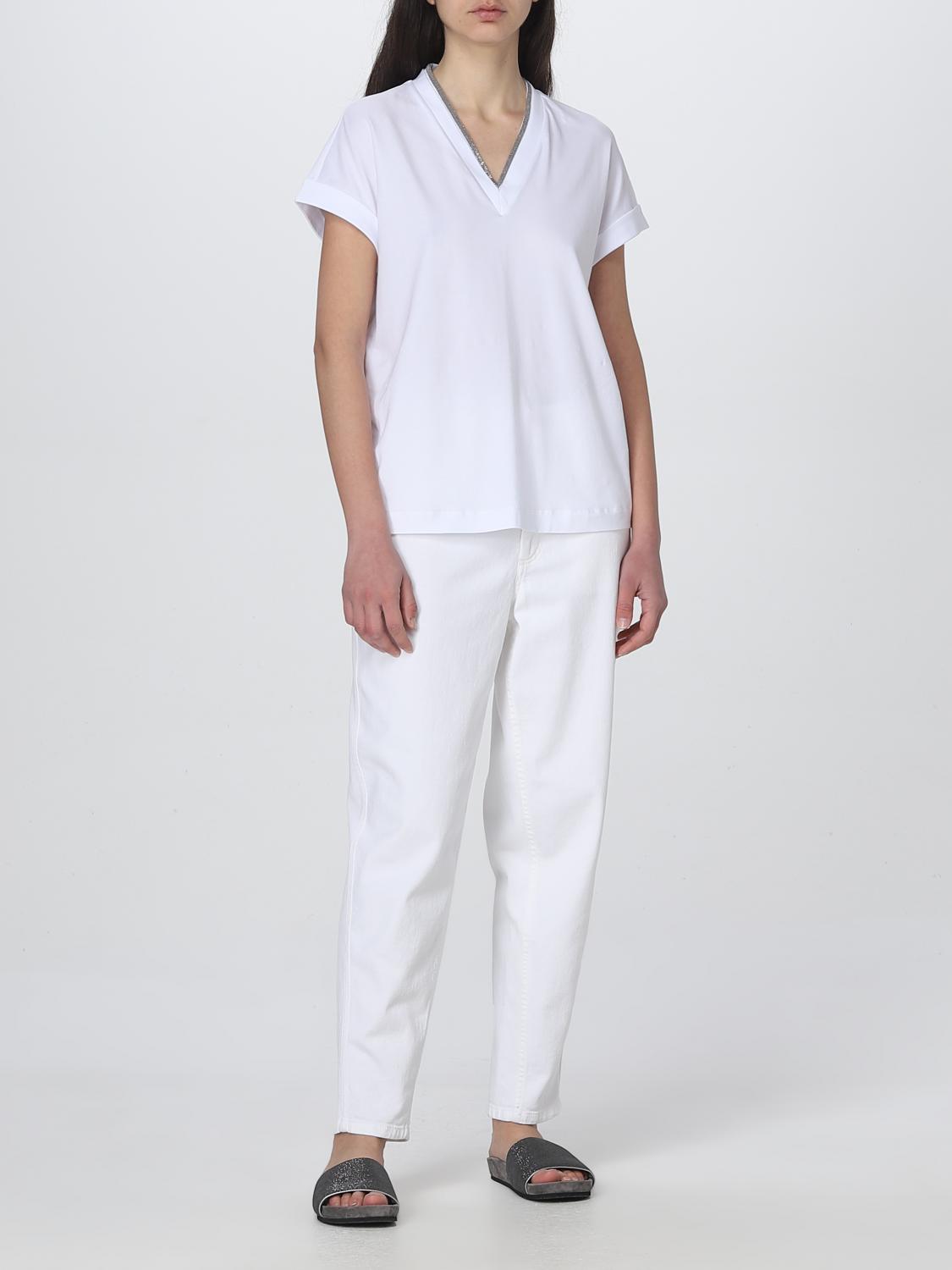BRUNELLO CUCINELLI T-SHIRTS: T-shirt Brunello Cucinelli in cotone con monile, Bianco - Img 2