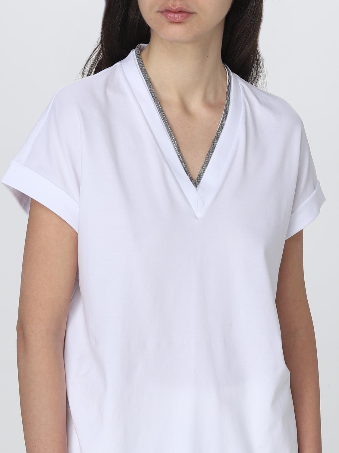 BRUNELLO CUCINELLI T-SHIRTS: T-shirt Brunello Cucinelli in cotone con monile, Bianco - Img 5