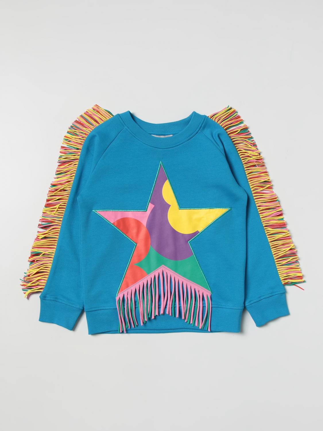 STELLA MCCARTNEY KIDS: Felpa in cotone con frange Azzurro