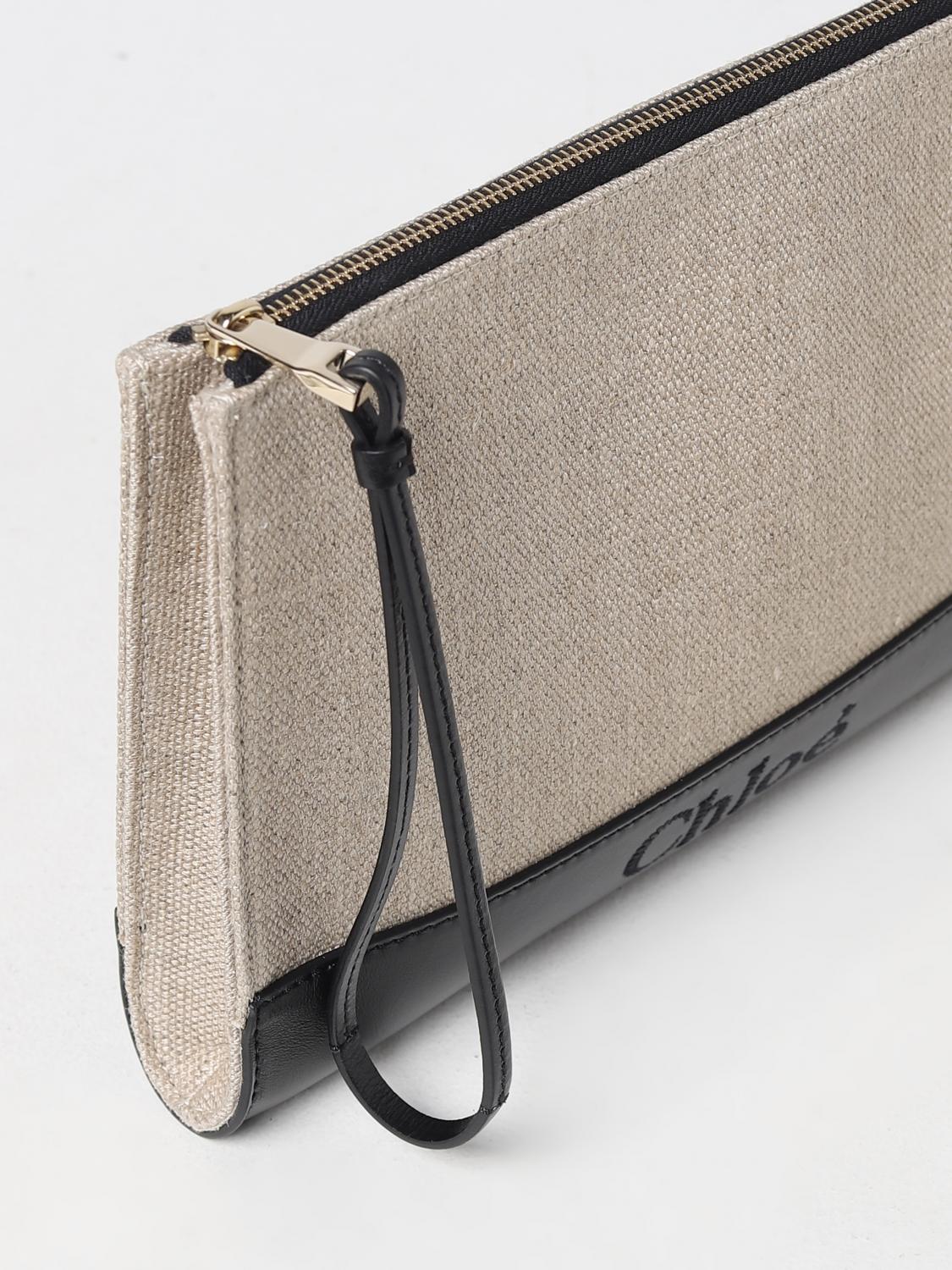 CHLOÉ BORSA A MANO: Pouch Chloé in canvas e pelle, Nero - Img 3