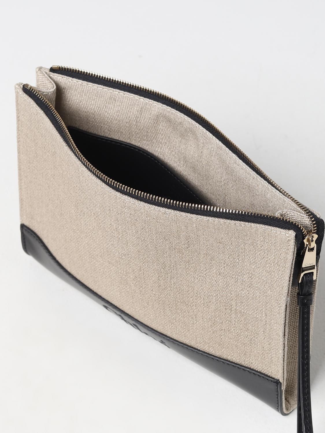CHLOÉ BORSA A MANO: Pouch Chloé in canvas e pelle, Nero - Img 4