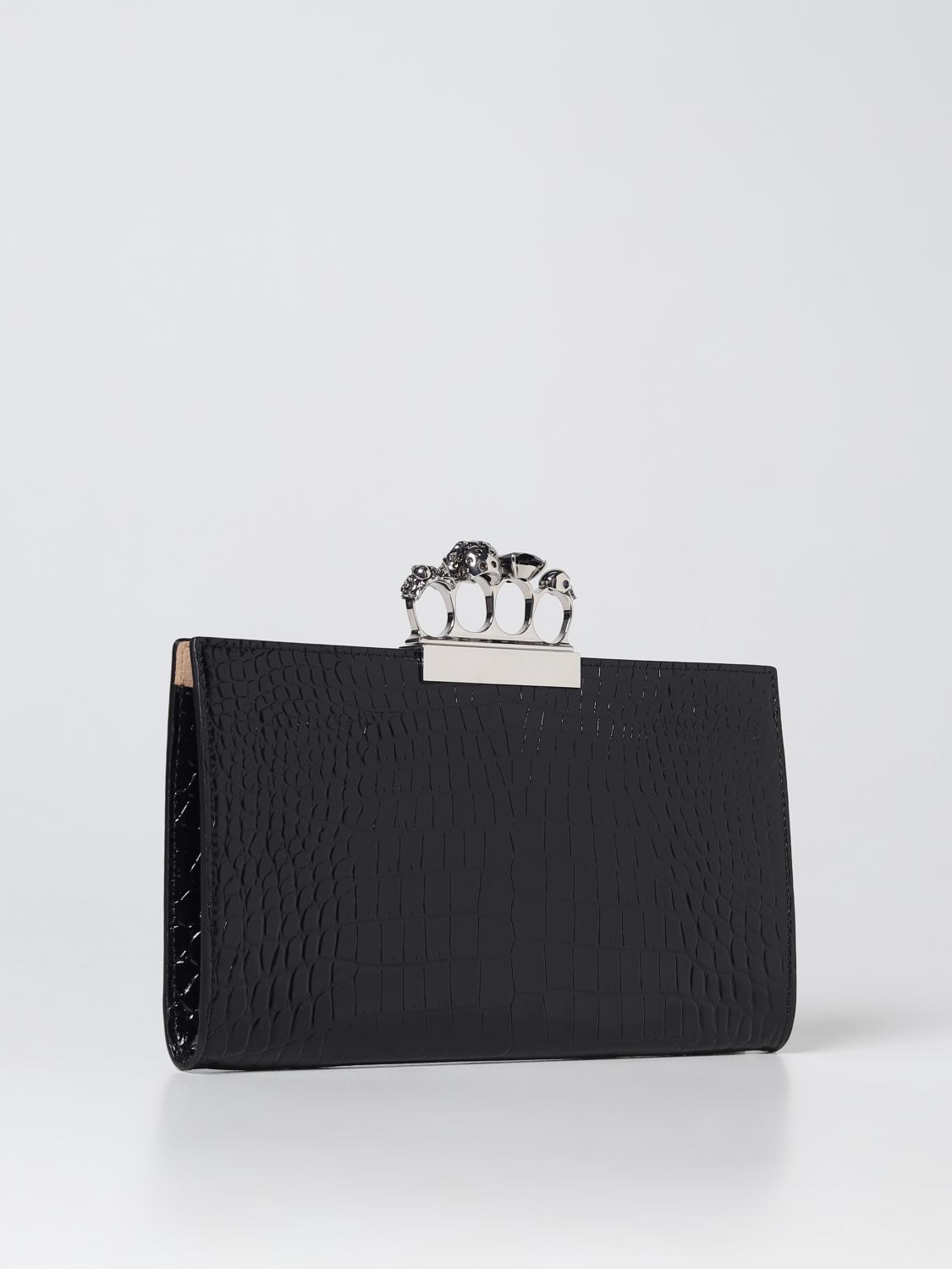 MCQUEEN BRIEFCASE: McQueen Four Ring Pouch in crocodile print leather, Black - Img 2