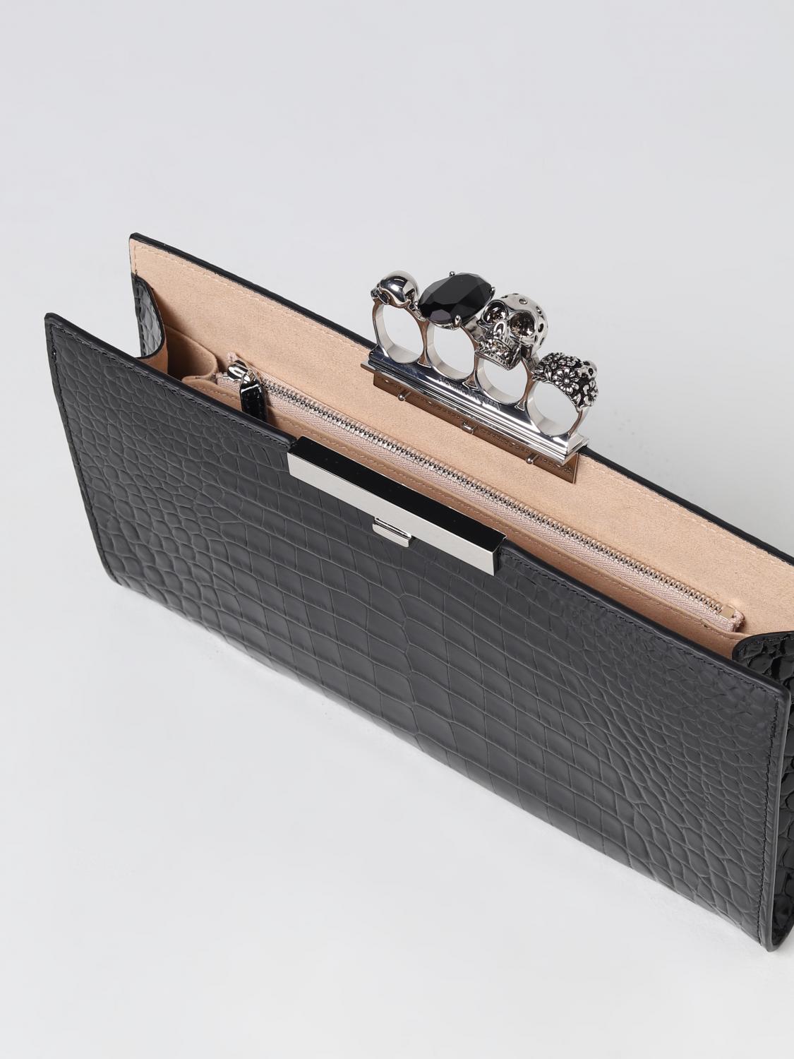 MCQUEEN BRIEFCASE: McQueen Four Ring Pouch in crocodile print leather, Black - Img 4