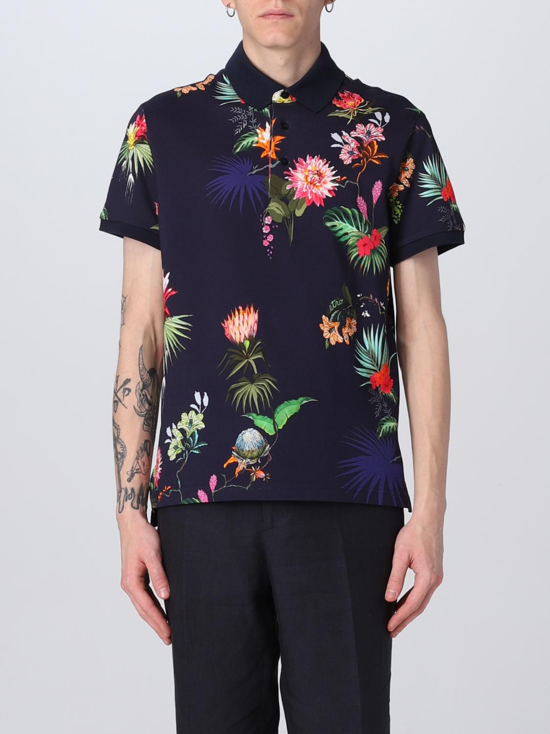ETRO POLO: Polo Etro de punto con estampado floral, Azul Oscuro - Img 1