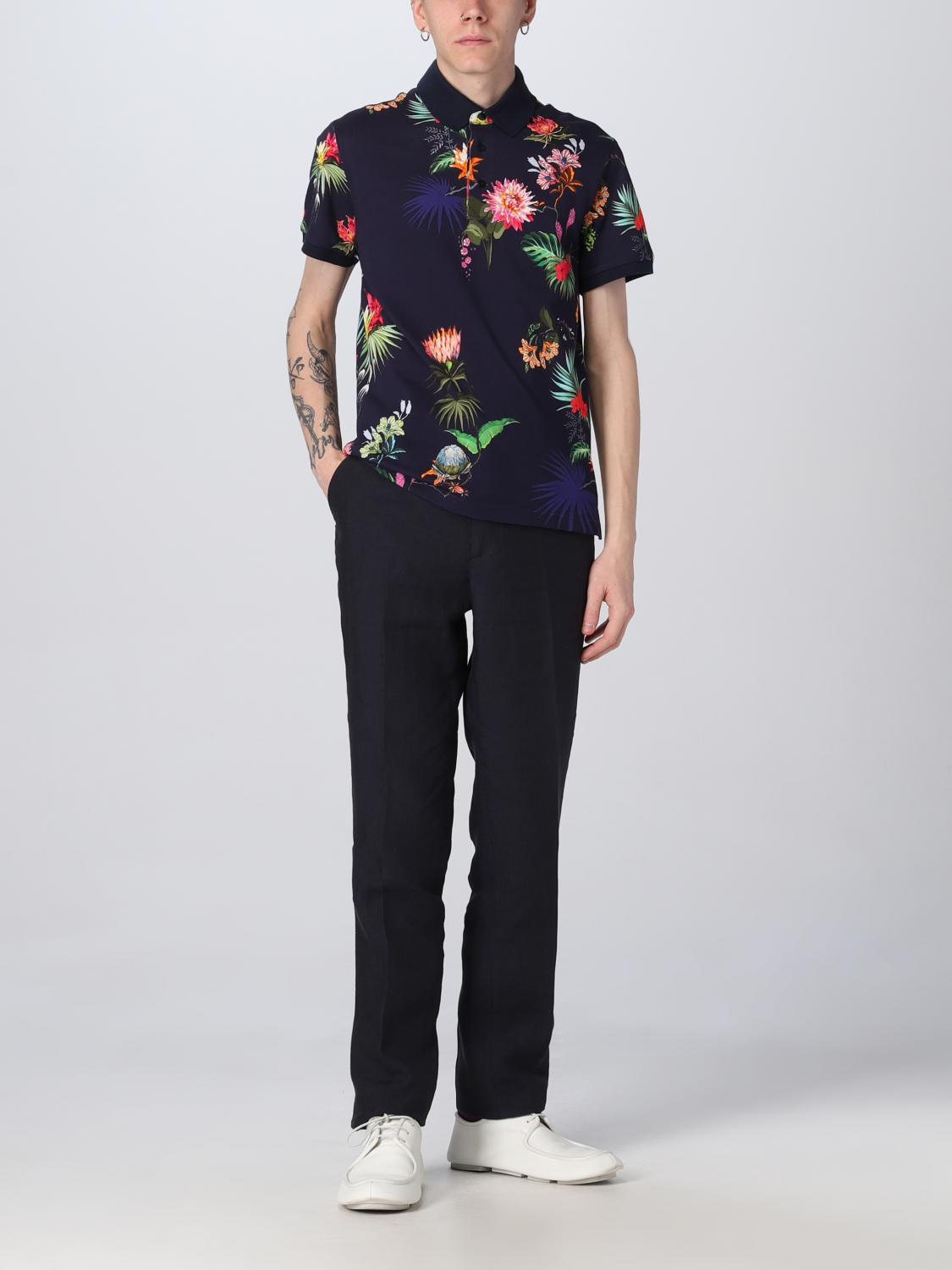 ETRO POLO: Polo Etro de punto con estampado floral, Azul Oscuro - Img 2
