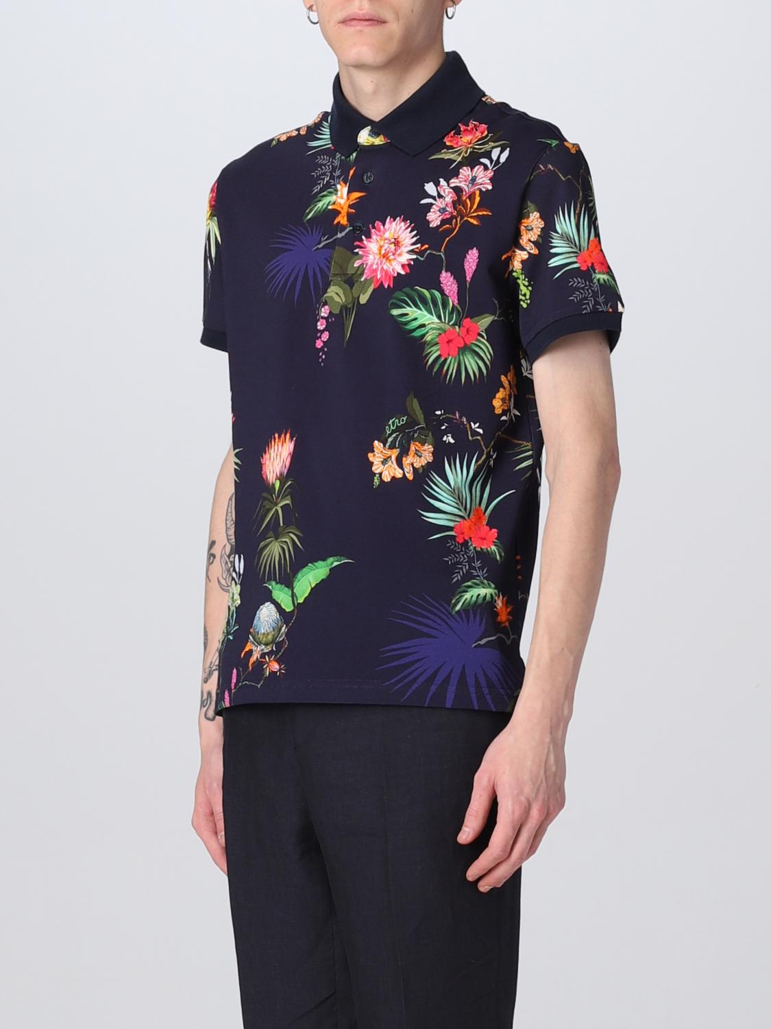 ETRO POLO: Polo Etro de punto con estampado floral, Azul Oscuro - Img 4