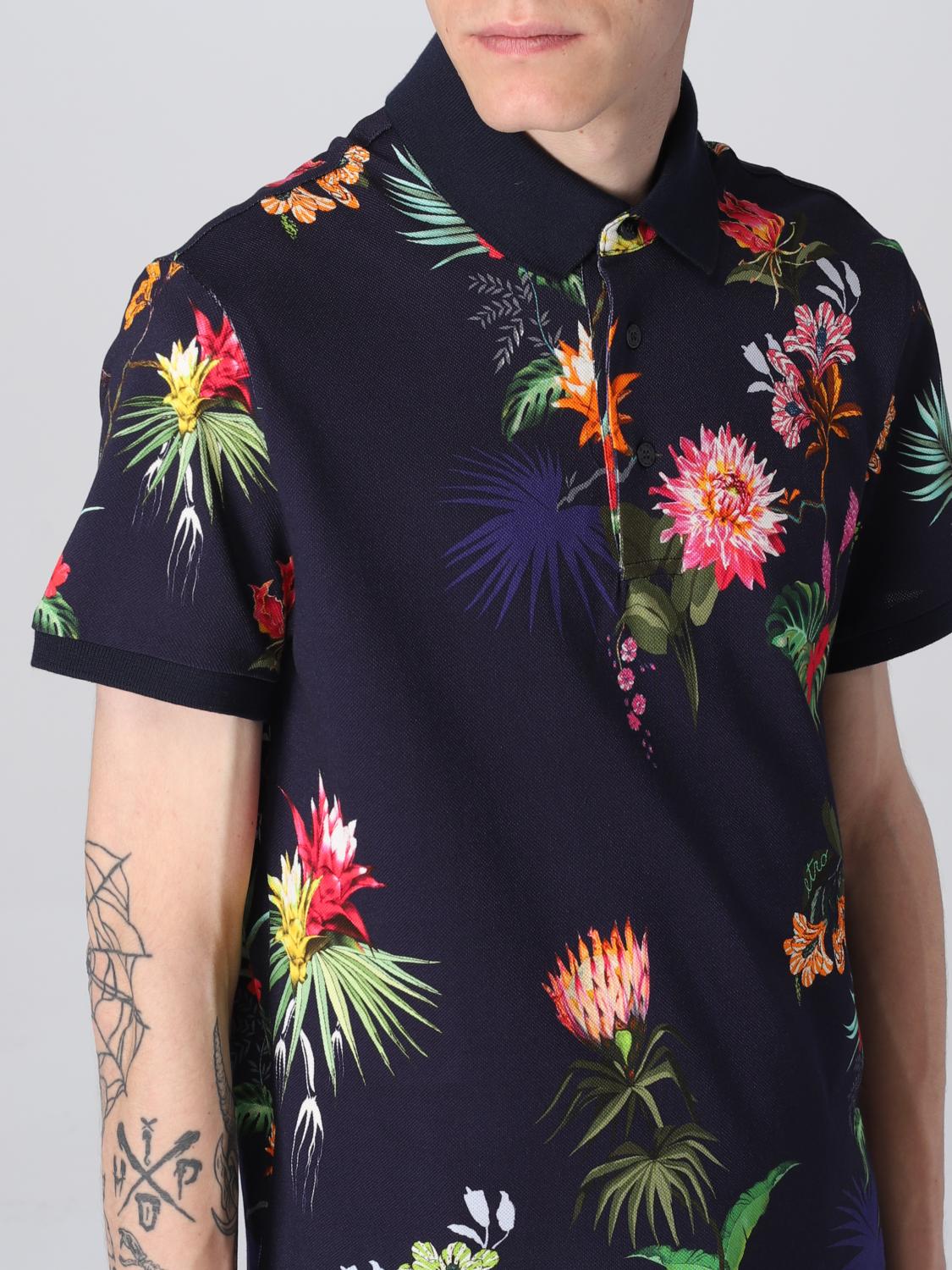 ETRO POLO: Polo Etro de punto con estampado floral, Azul Oscuro - Img 5