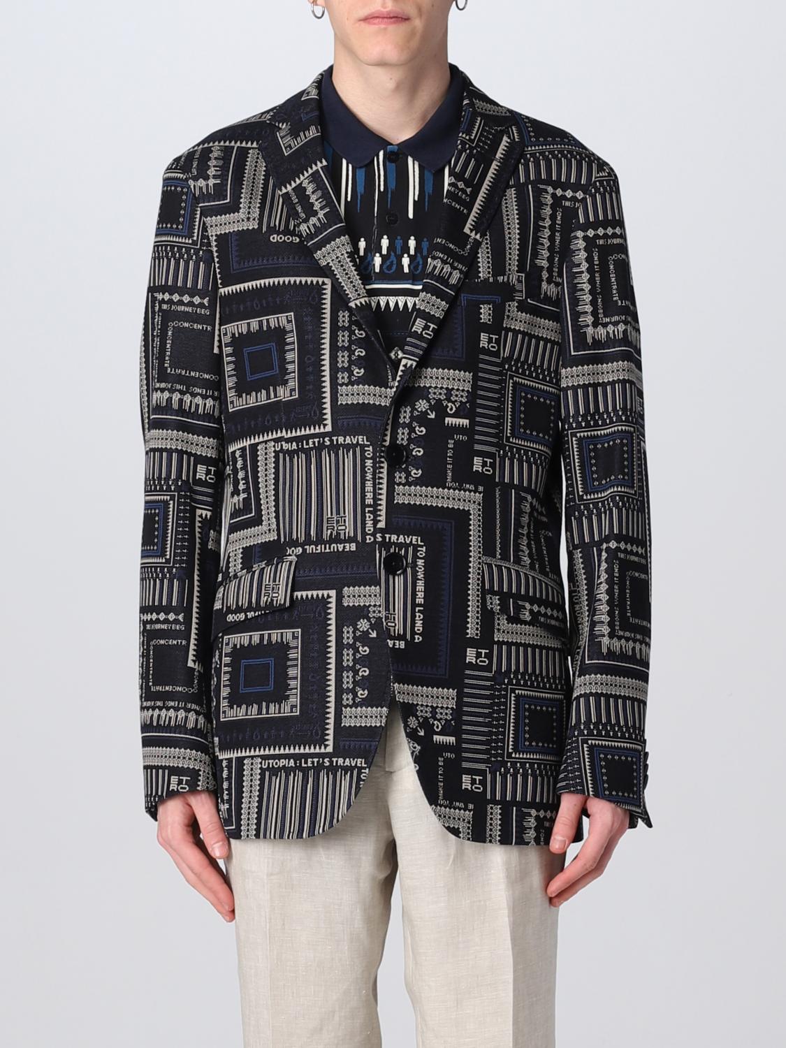 ETRO JACKET: Etro jacket in jersey with all over jacquard print, Blue - Img 1