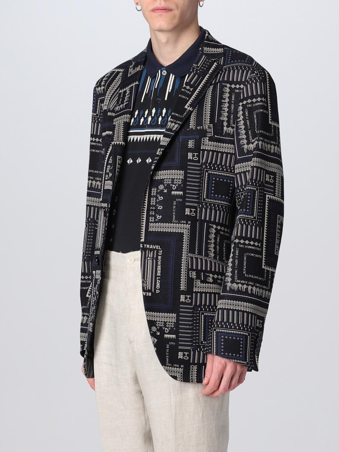 ETRO JACKET: Etro jacket in jersey with all over jacquard print, Blue - Img 4