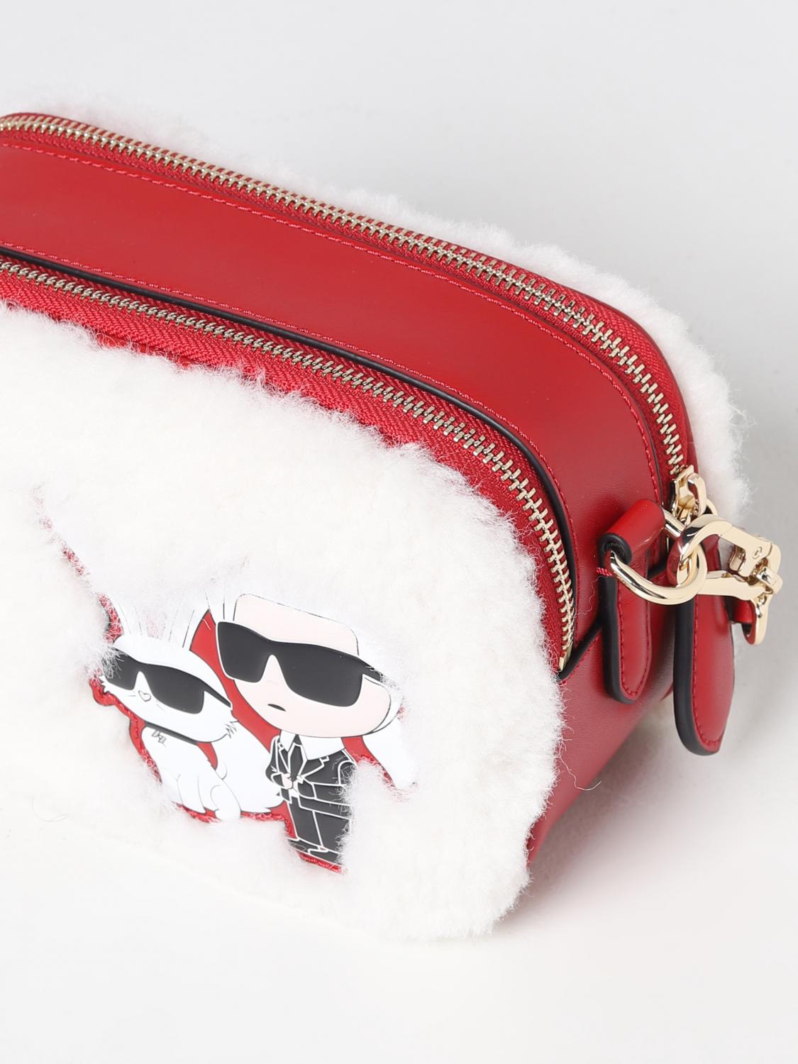 KARL LAGERFELD BORSA A TRACOLLA: Borsa Rabbit Karl Lagerfeld in pelle e shearling, Rosso - Img 3