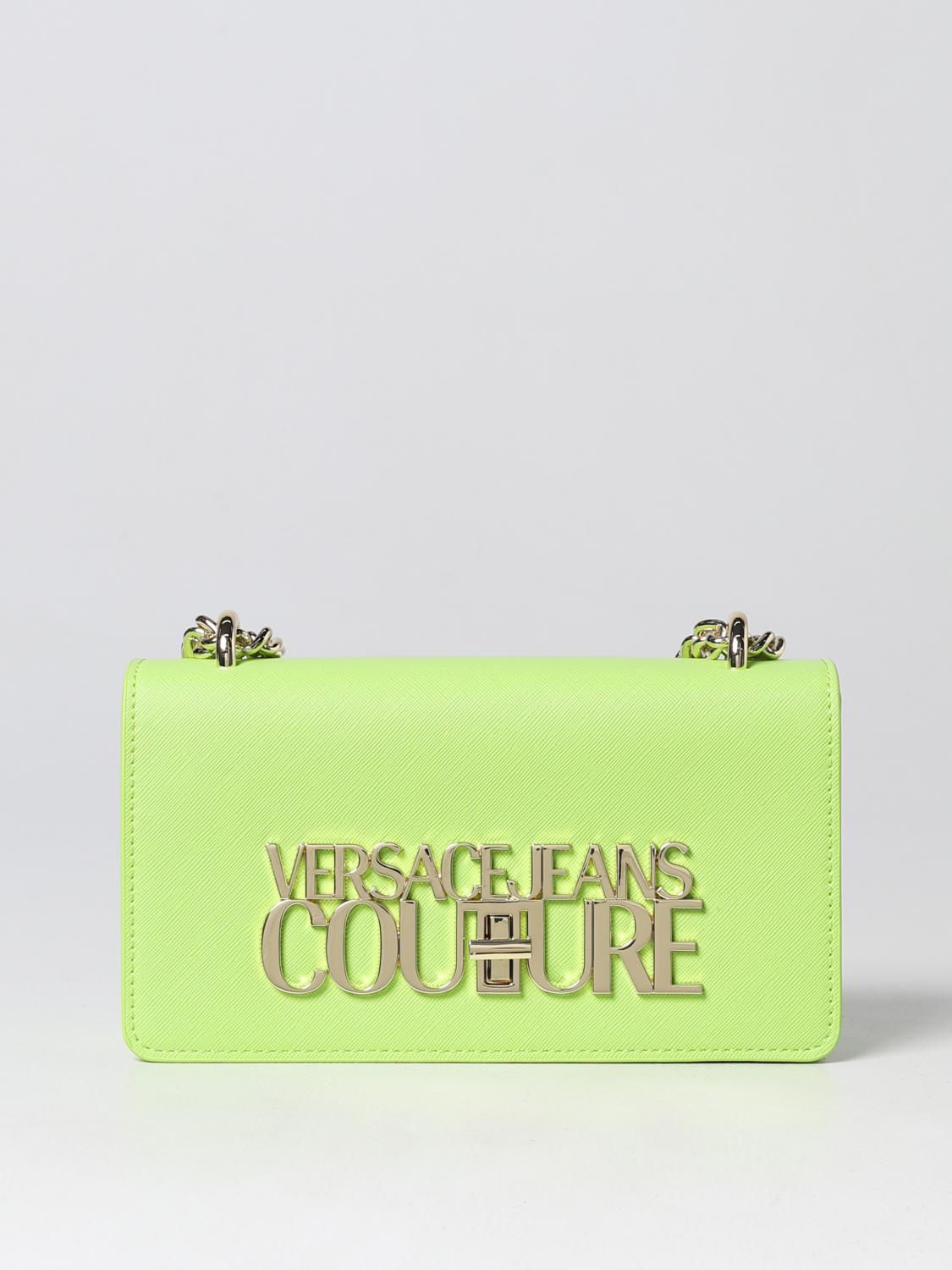 VERSACE JEANS COUTURE SHOULDER BAG: Versace Jeans Couture bag in saffiano synthetic leather, Acid Green - Img 1