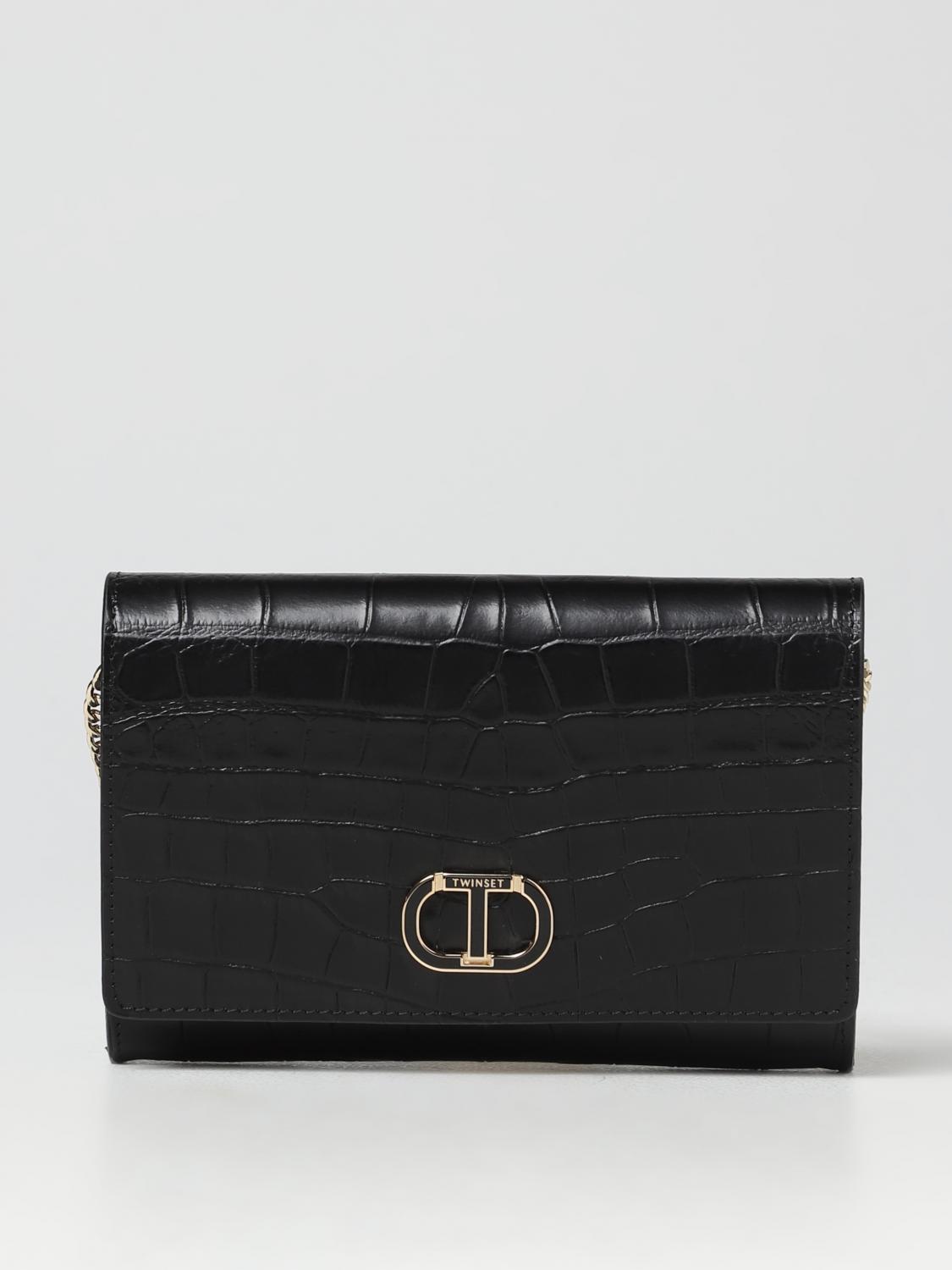 TWINSET BORSA MINI: Borsa Twinset in pelle stampa cocco, Nero - Img 1