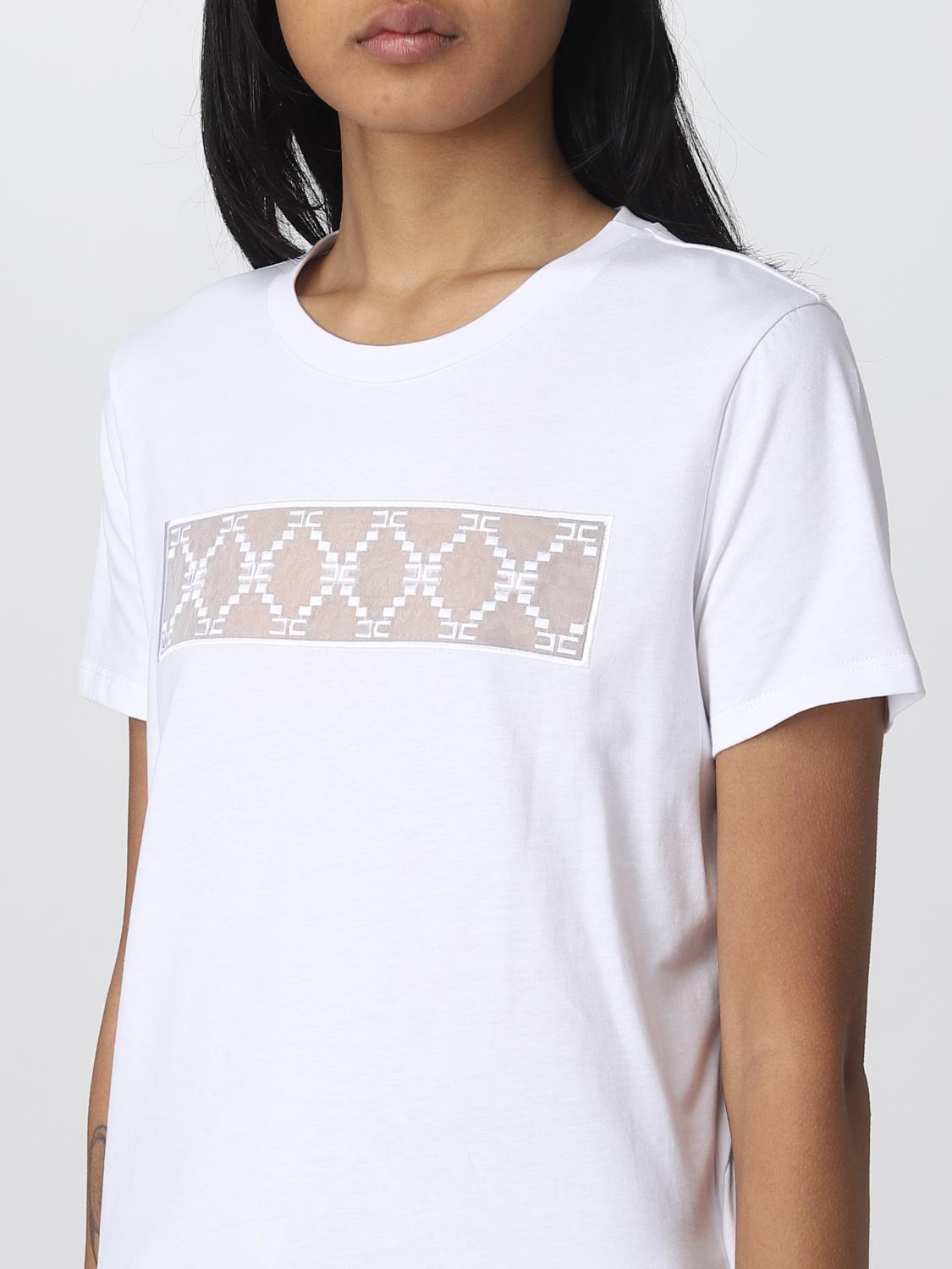 Tシャツ・カットソー ELISABETTA FRANCHI Women Tunic Tops MA00651E2270 WHITE ELISABETTA FRANCHI Women's White Short Sleeve T-Shirt with
