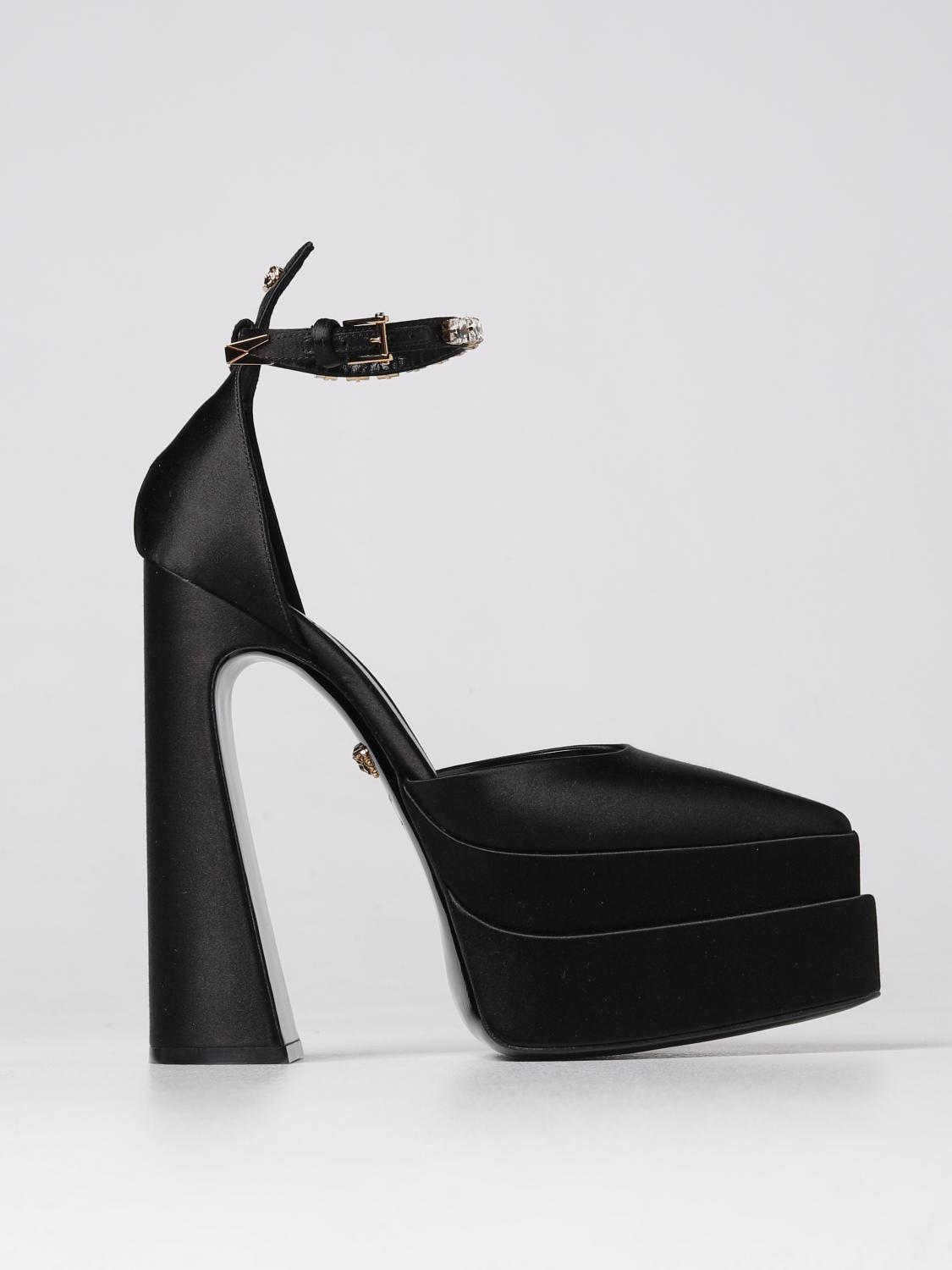 VERSACE: Aevitas Pointy sandal in satin Black Versace high