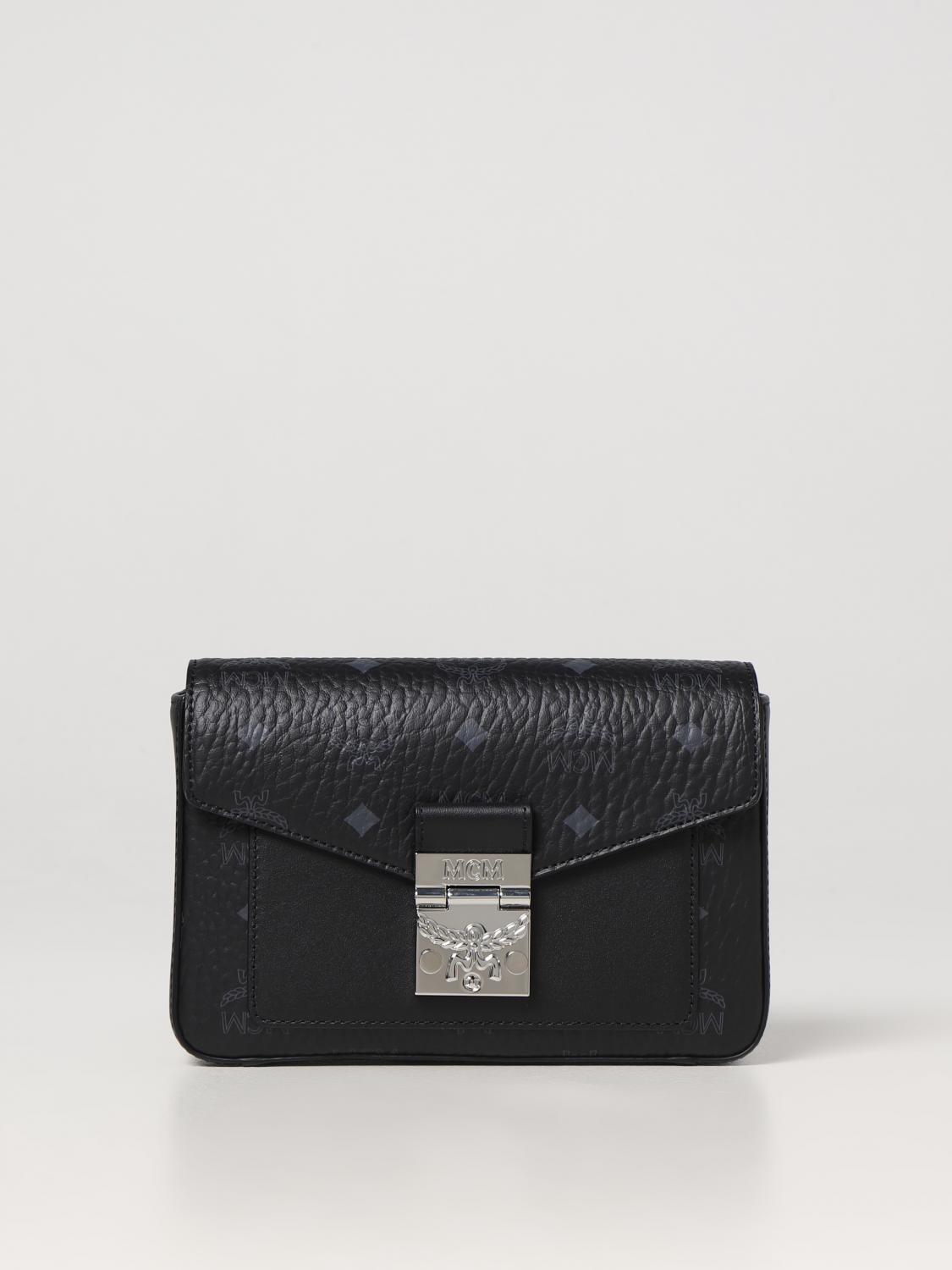 MCM BORSA MINI: Borsa Visetos MCM in pelle a grana con logo stampato all over, Nero - Img 1