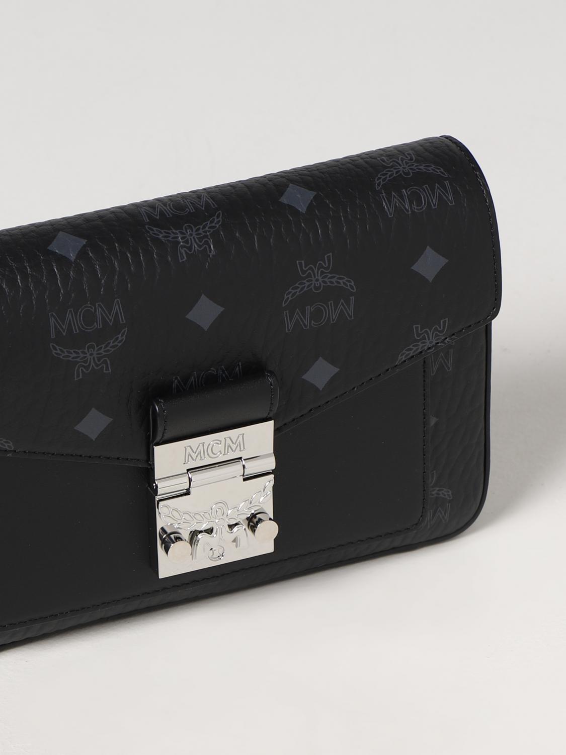 MCM BORSA MINI: Borsa Visetos MCM in pelle a grana con logo stampato all over, Nero - Img 3