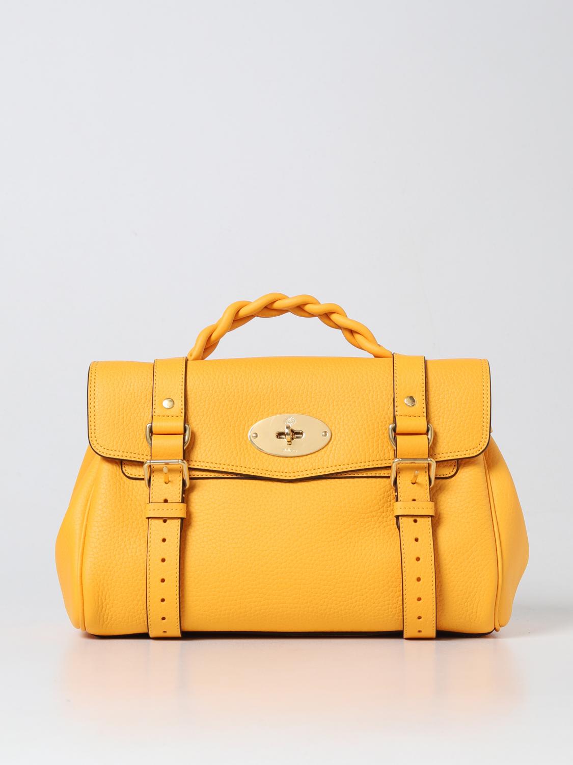 MULBERRY BORSA A MANO: Borsa Alexa Mulberry in pelle martellata, Giallo - Img 1
