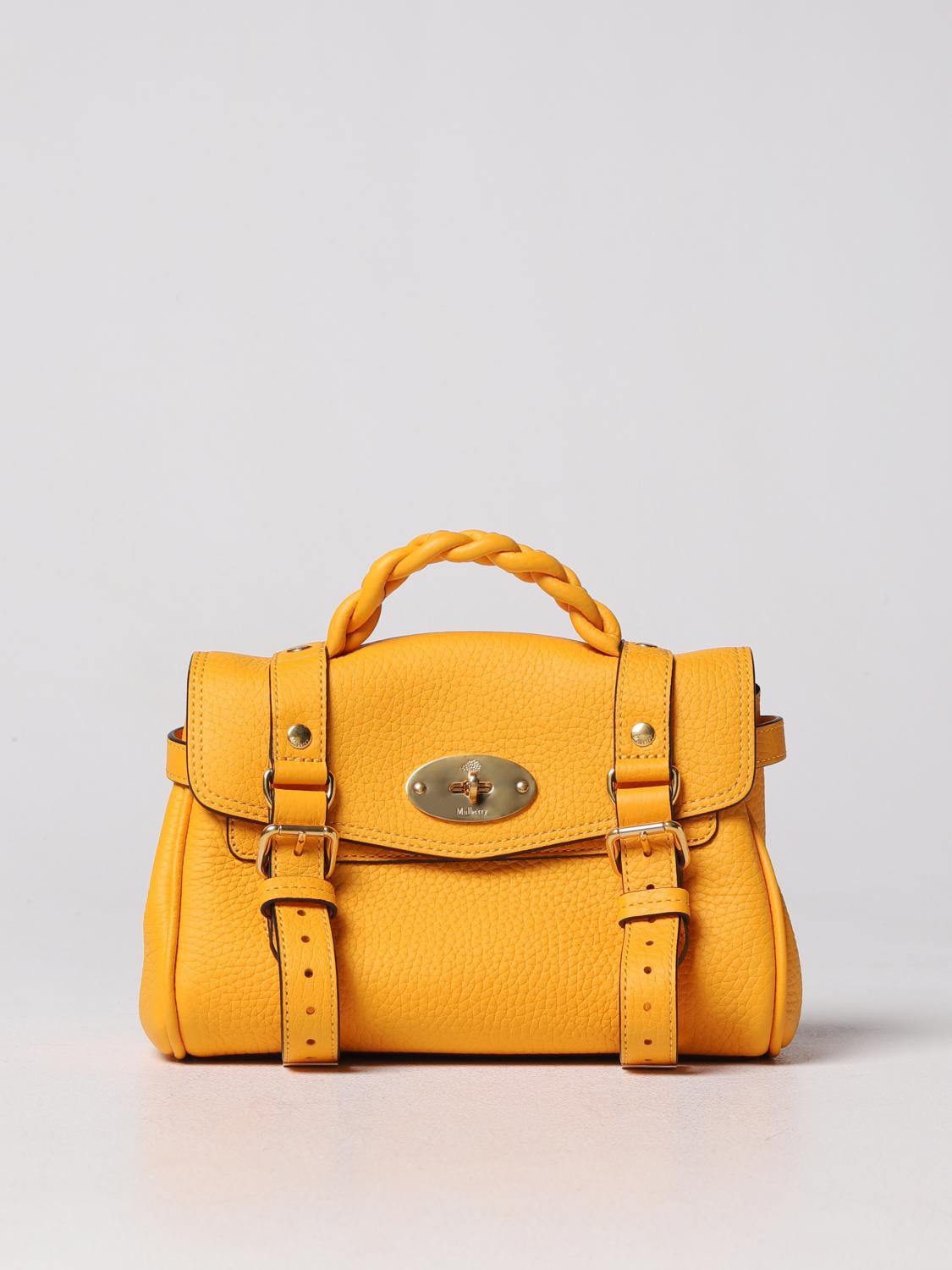 MULBERRY BORSA MINI: Borsa Alexa Mulberry in pelle martellata, Giallo - Img 1