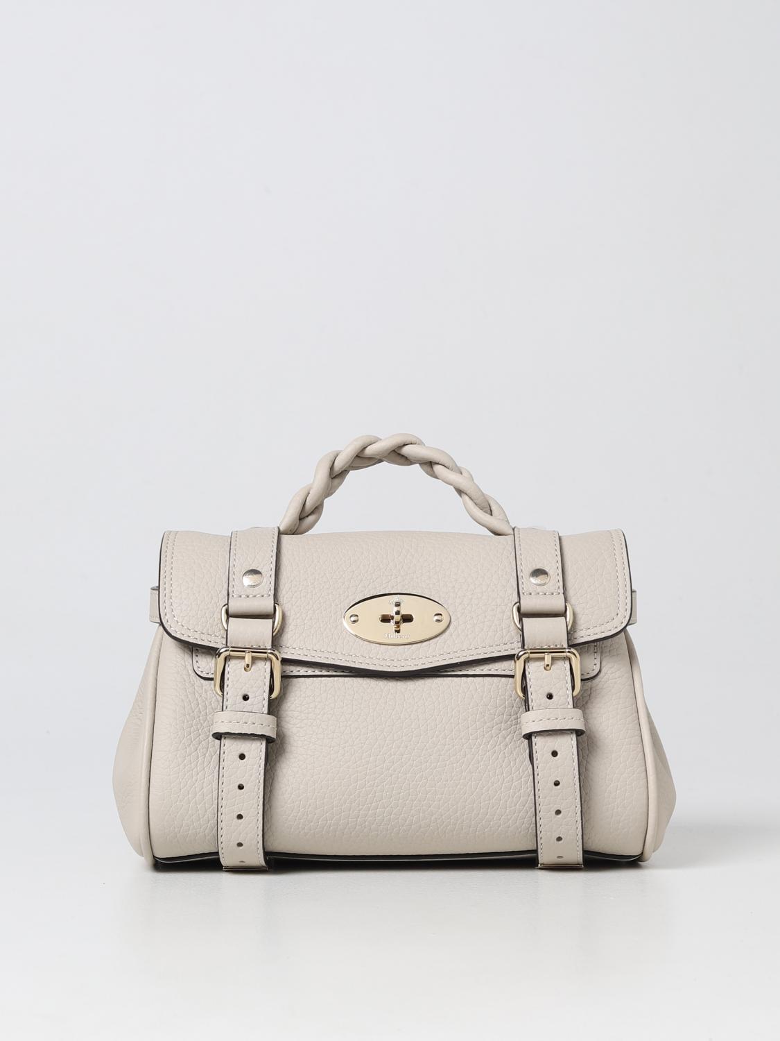 MULBERRY BORSA MINI: Borsa Alexa Mulberry in pelle martellata, Crema - Img 1