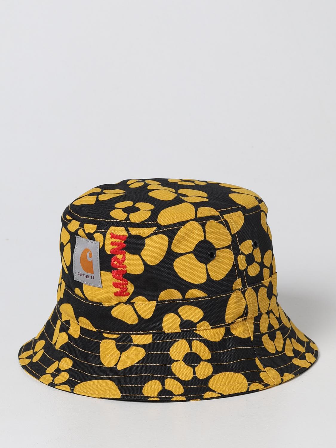 MARNI CAPPELLO: Cappello Carhartt Wip x Marni in cotone organico con stampa floreale, Giallo - Img 1