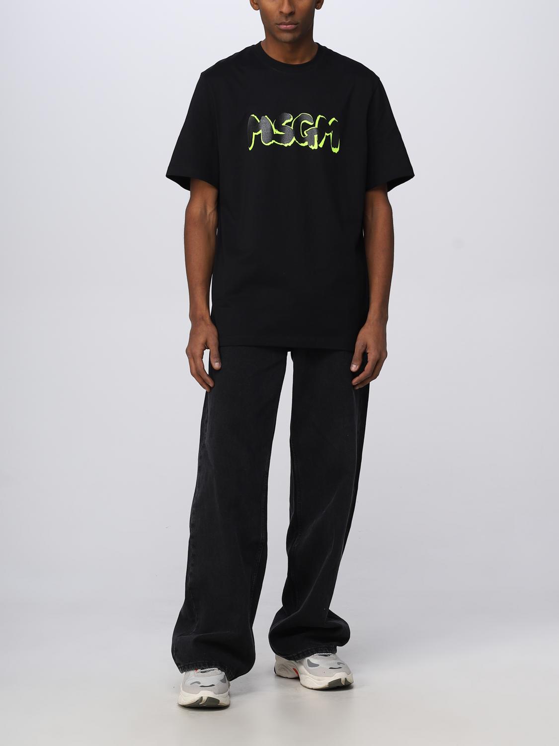MSGM T-SHIRT: MSGM cotton T-shirt with logo print, Black - Img 2