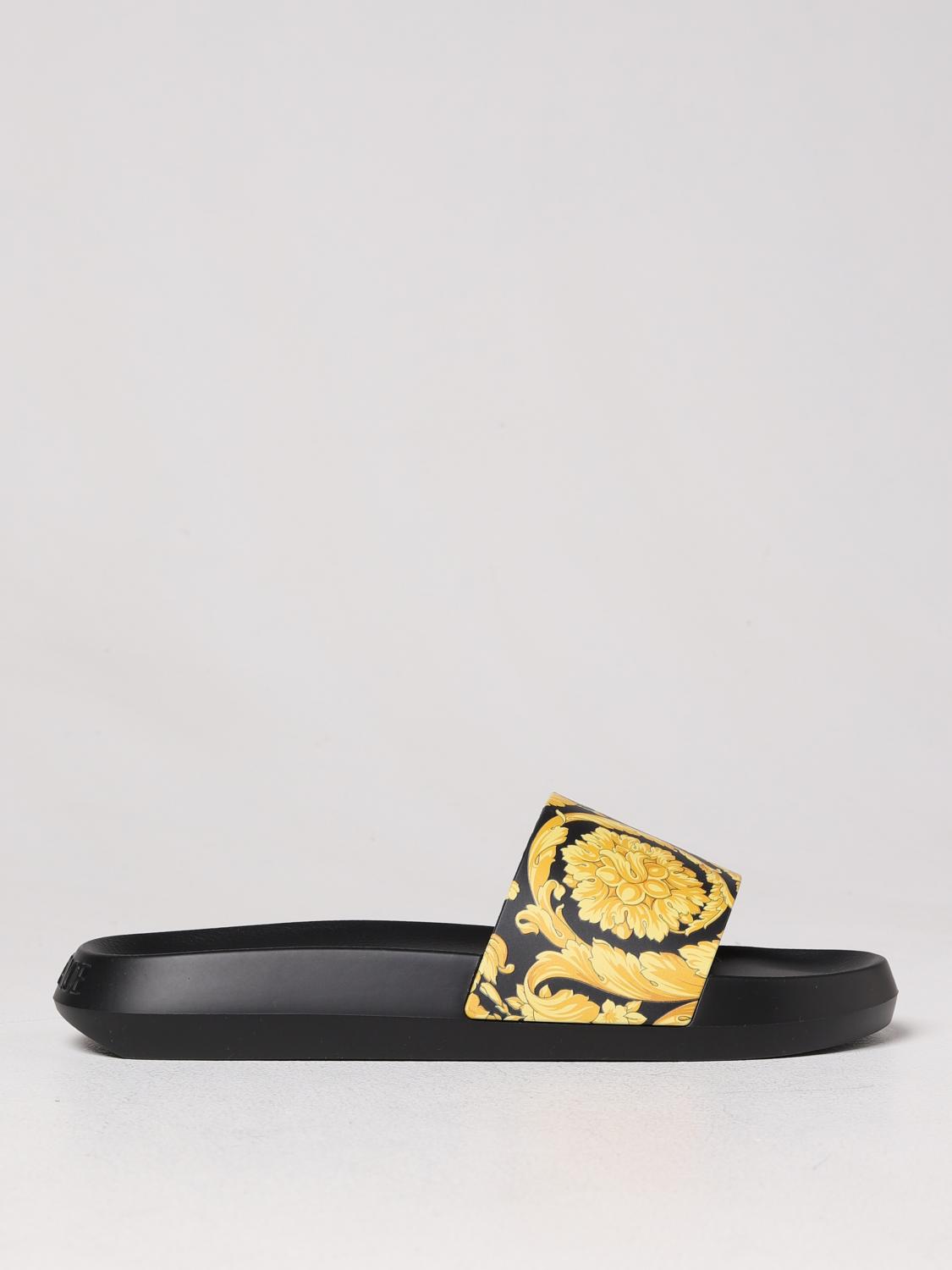VERSACE SANDALS: Baroque Versace sliders in rubber, Black - Img 1