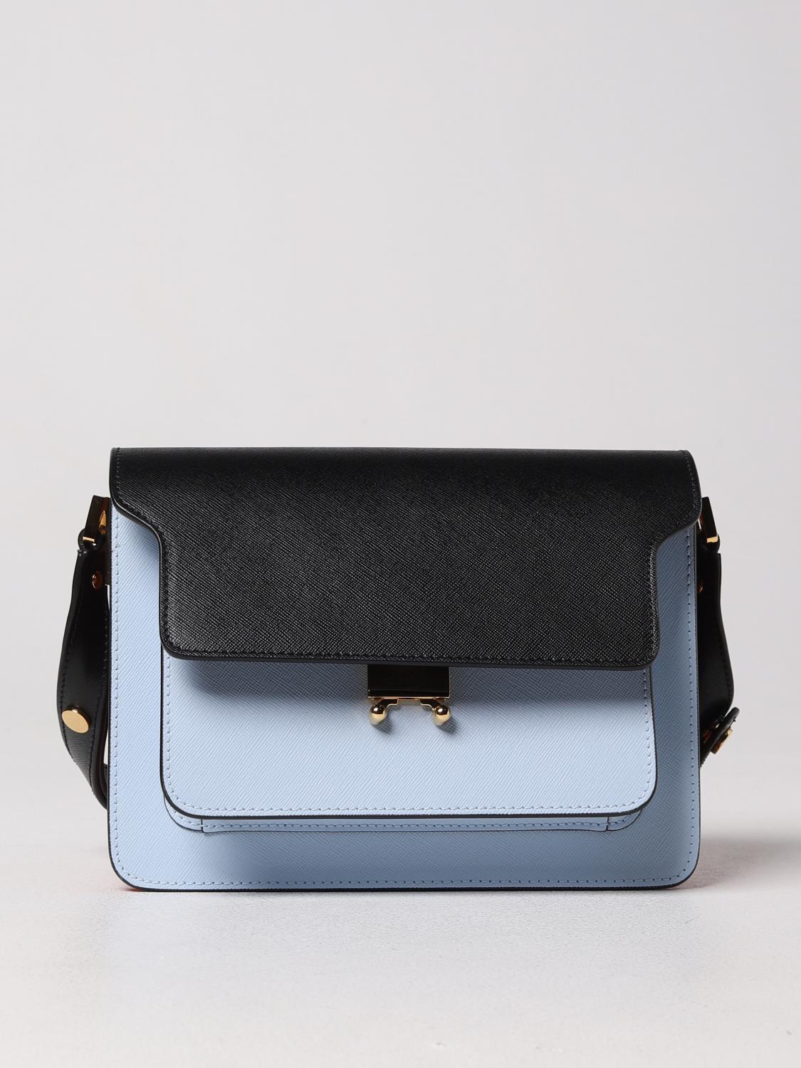 MARNI BORSA A TRACOLLA: Borsa Trunk Marni in pelle saffiano tricolor, Azzurro - Img 1