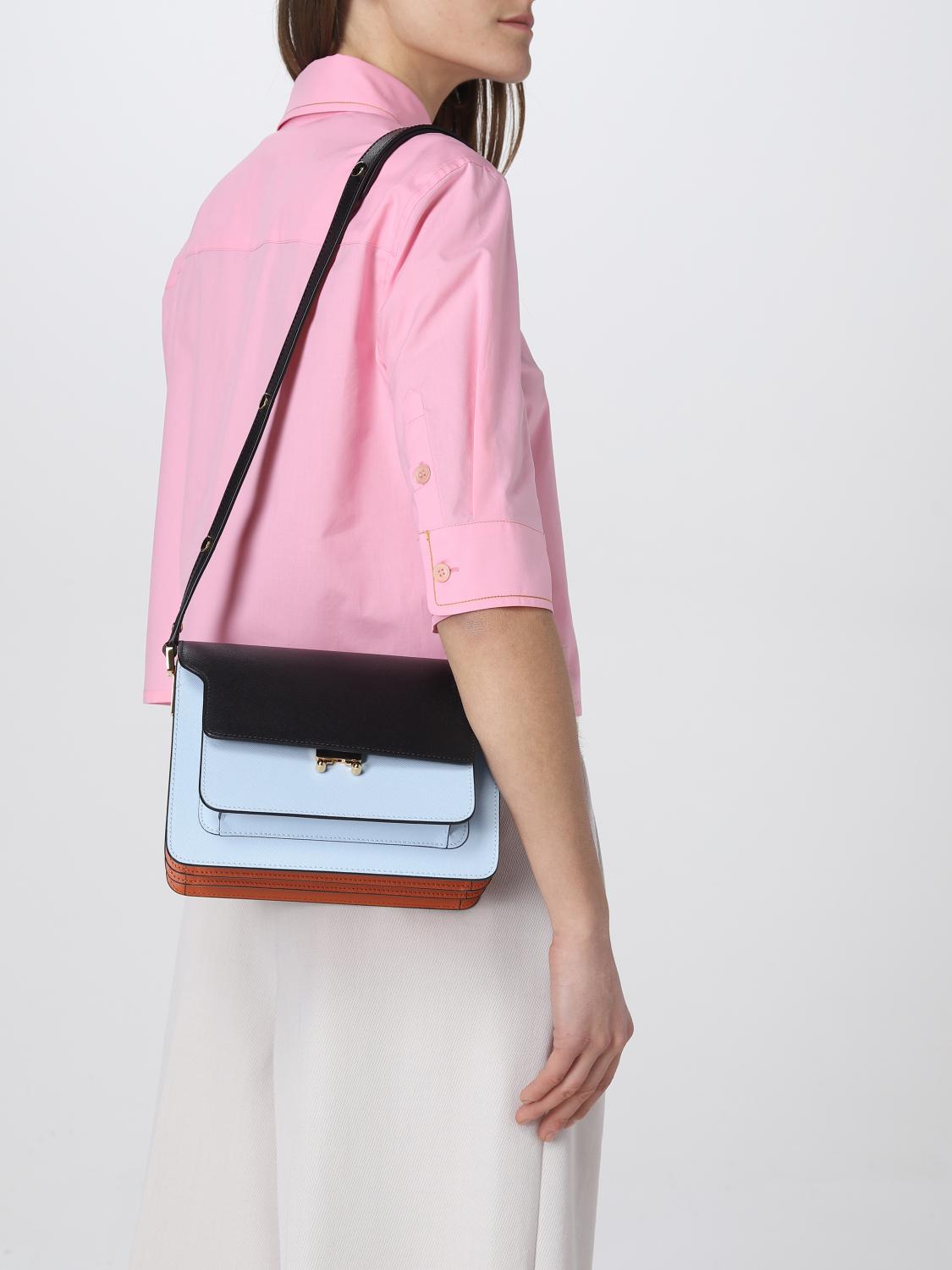 MARNI BORSA A TRACOLLA: Borsa Trunk Marni in pelle saffiano tricolor, Azzurro - Img 2