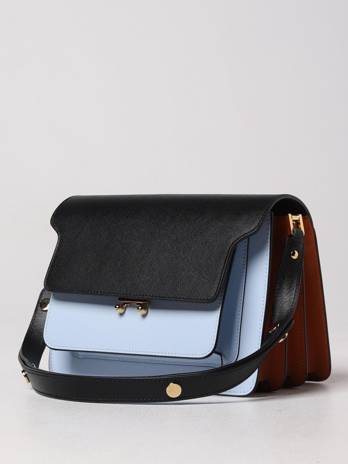MARNI BORSA A TRACOLLA: Borsa Trunk Marni in pelle saffiano tricolor, Azzurro - Img 4