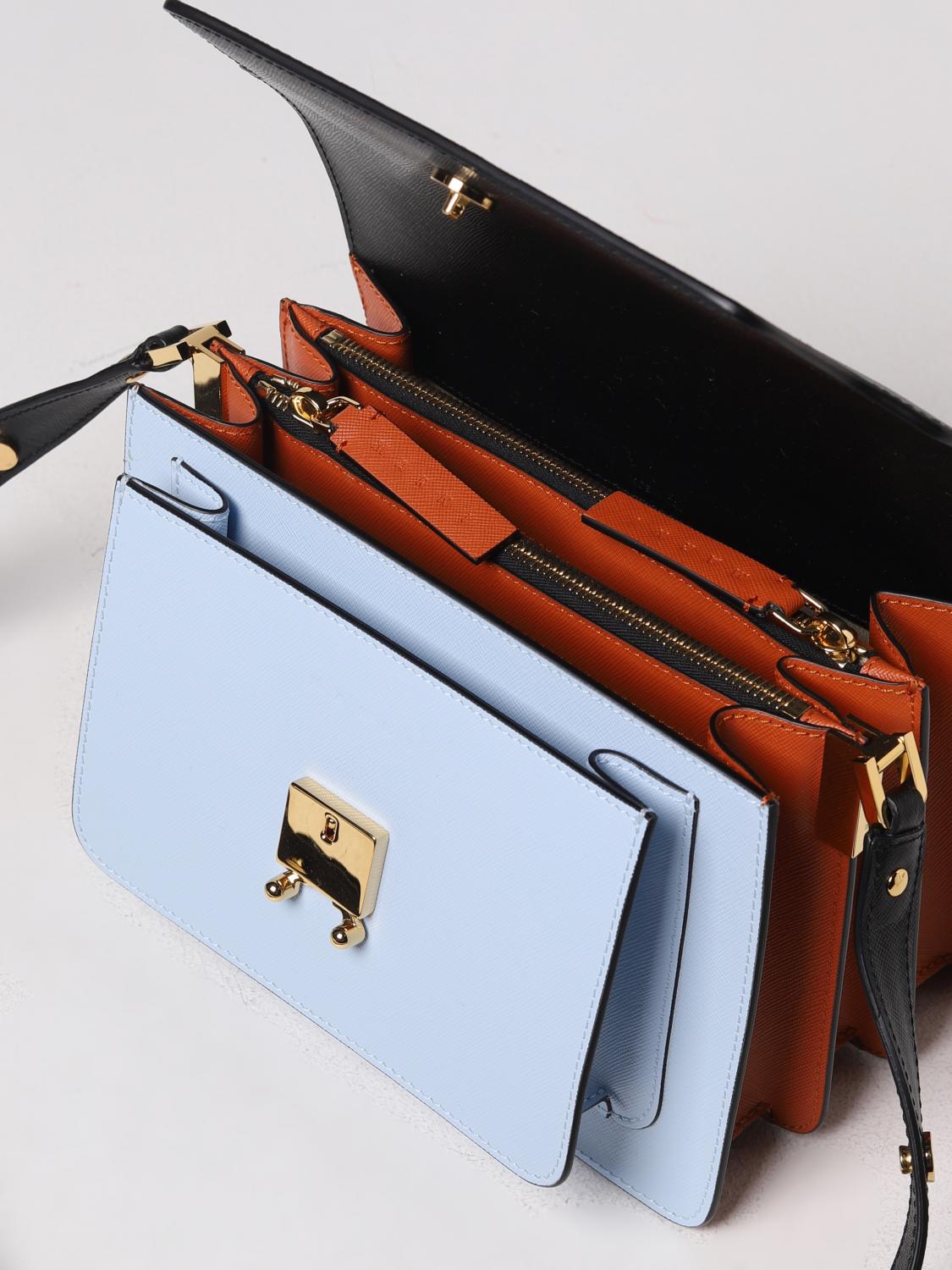 MARNI BORSA A TRACOLLA: Borsa Trunk Marni in pelle saffiano tricolor, Azzurro - Img 6