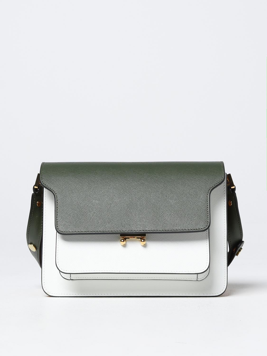 MARNI BORSA A TRACOLLA: Borsa Trunk Marni in pelle saffiano tricolor, Verde - Img 1