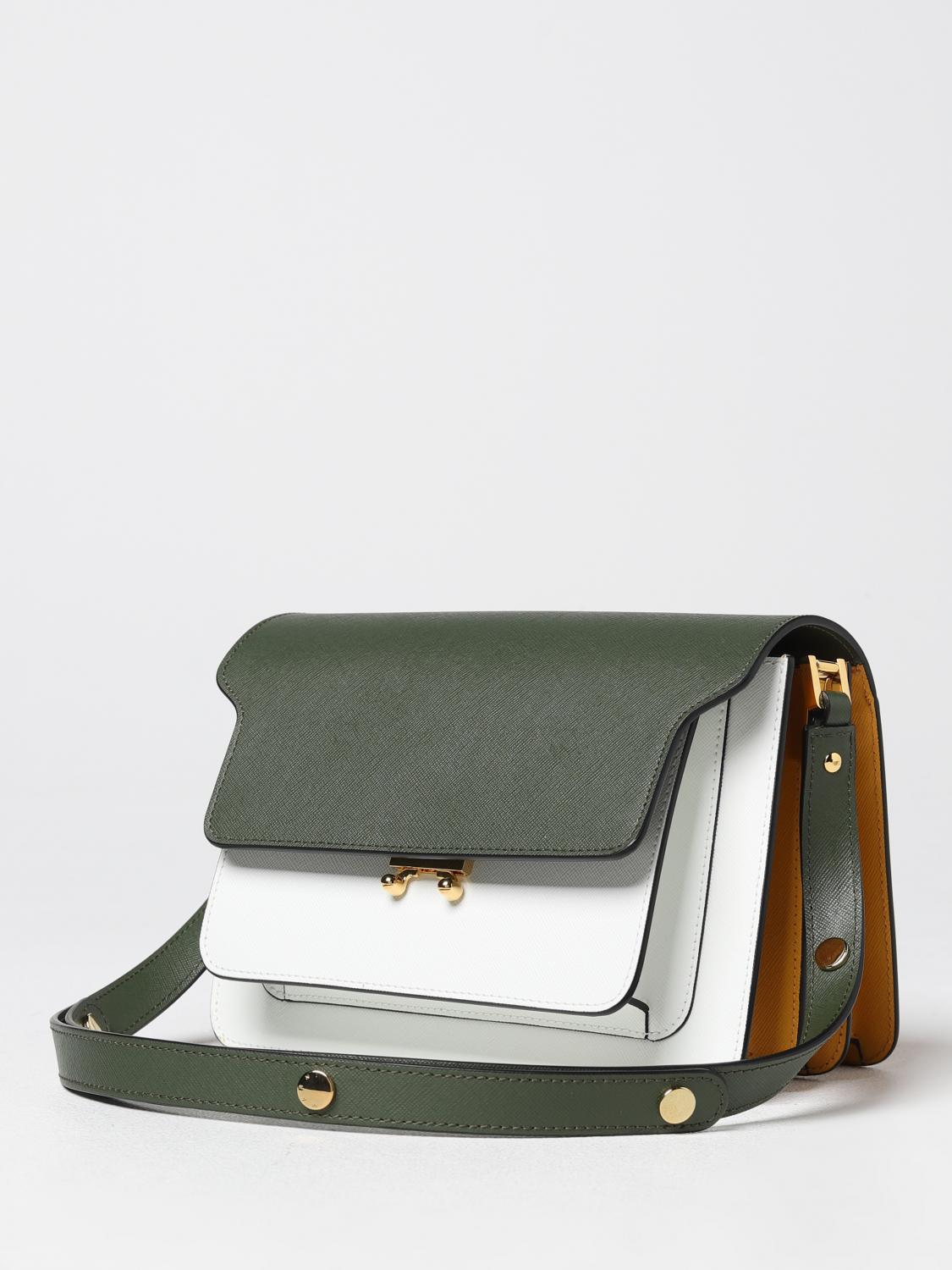 MARNI BORSA A TRACOLLA: Borsa Trunk Marni in pelle saffiano tricolor, Verde - Img 3