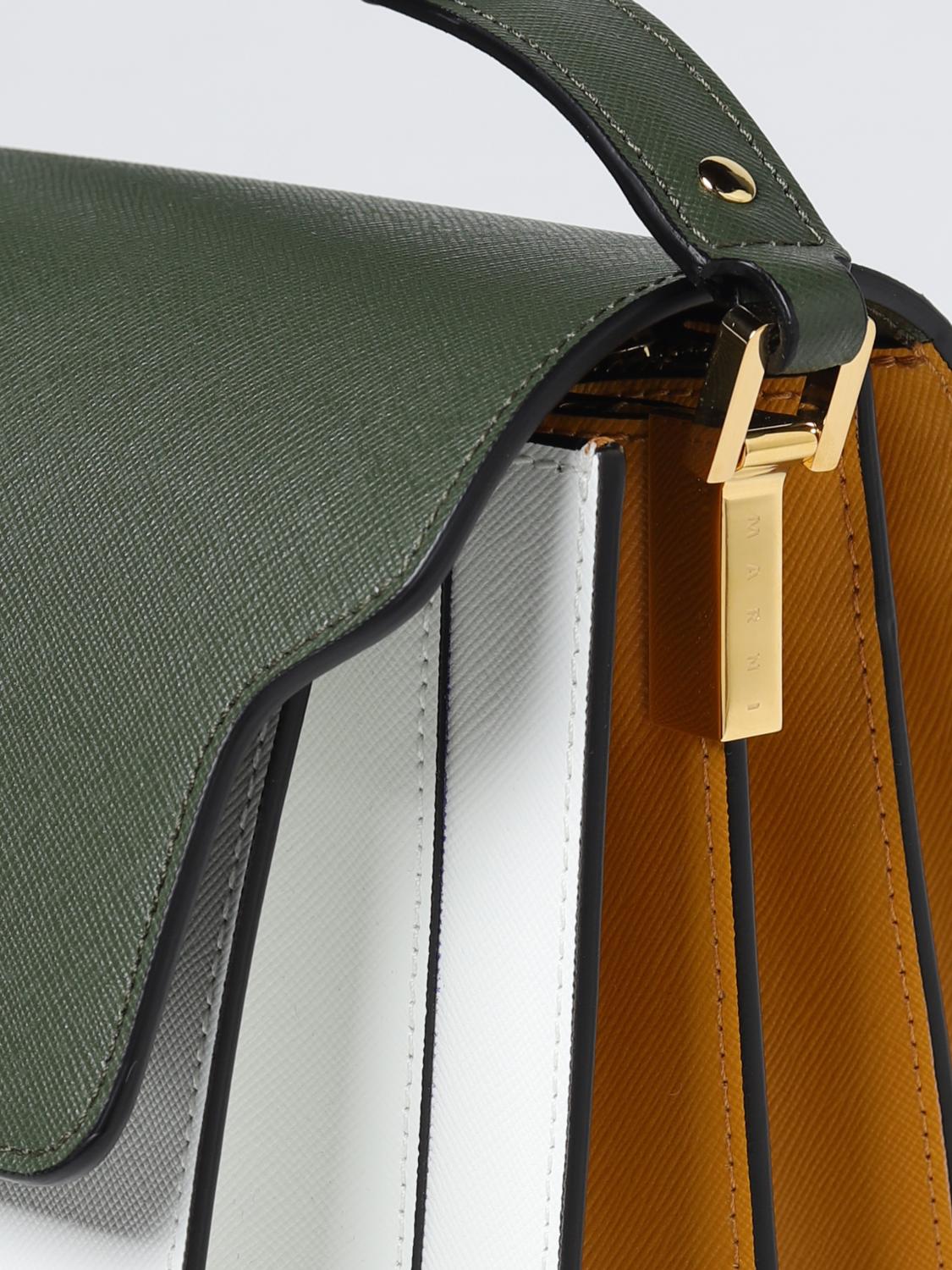 MARNI BORSA A TRACOLLA: Borsa Trunk Marni in pelle saffiano tricolor, Verde - Img 4