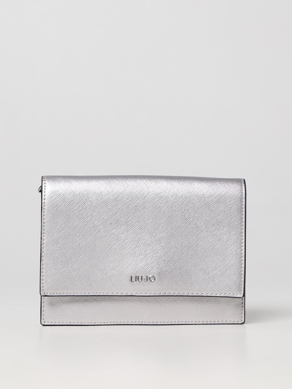 LIU JO BORSA A TRACOLLA: Borsa Liu Jo in pelle sintetica saffiano, Argento - Img 1