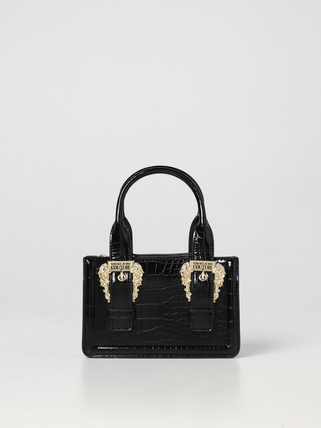VERSACE JEANS COUTURE HANDBAG: Versace Jeans Couture bag in crocodile print synthetic leather, Black - Img 1