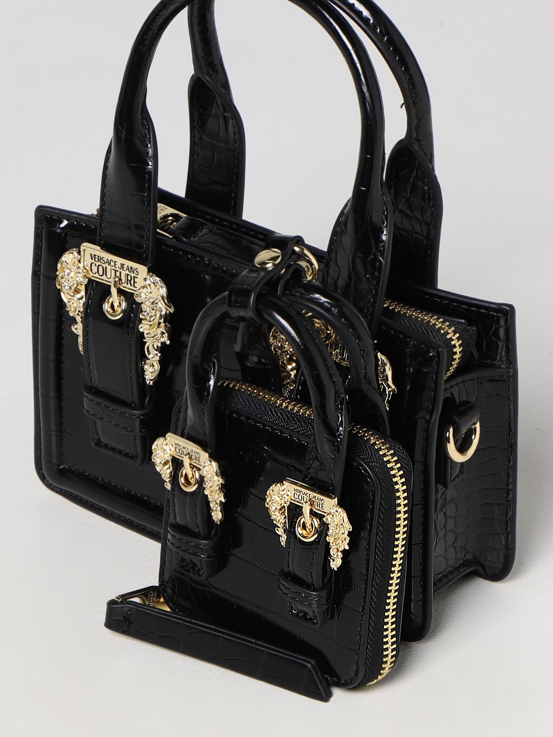 VERSACE JEANS COUTURE HANDBAG: Versace Jeans Couture bag in crocodile print synthetic leather, Black - Img 3