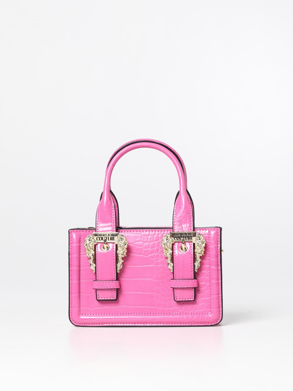 VERSACE JEANS COUTURE HANDBAG: Versace Jeans Couture bag in crocodile print synthetic leather, Pink - Img 1