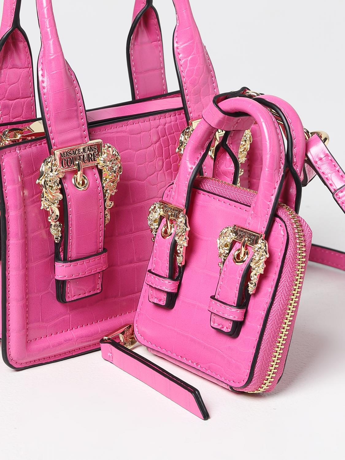 VERSACE JEANS COUTURE HANDBAG: Versace Jeans Couture bag in crocodile print synthetic leather, Pink - Img 3