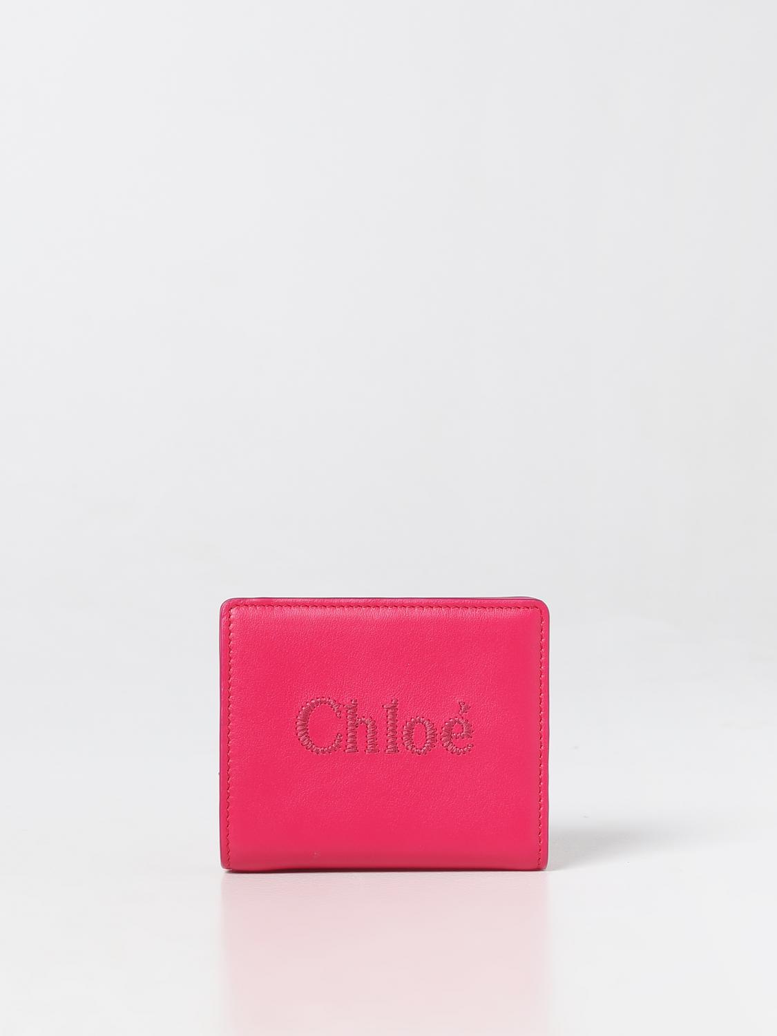 CHLOÉ PORTAFOGLIO: Portafoglio Sense Chloé in pelle con logo ricamato, Rosa - Img 1