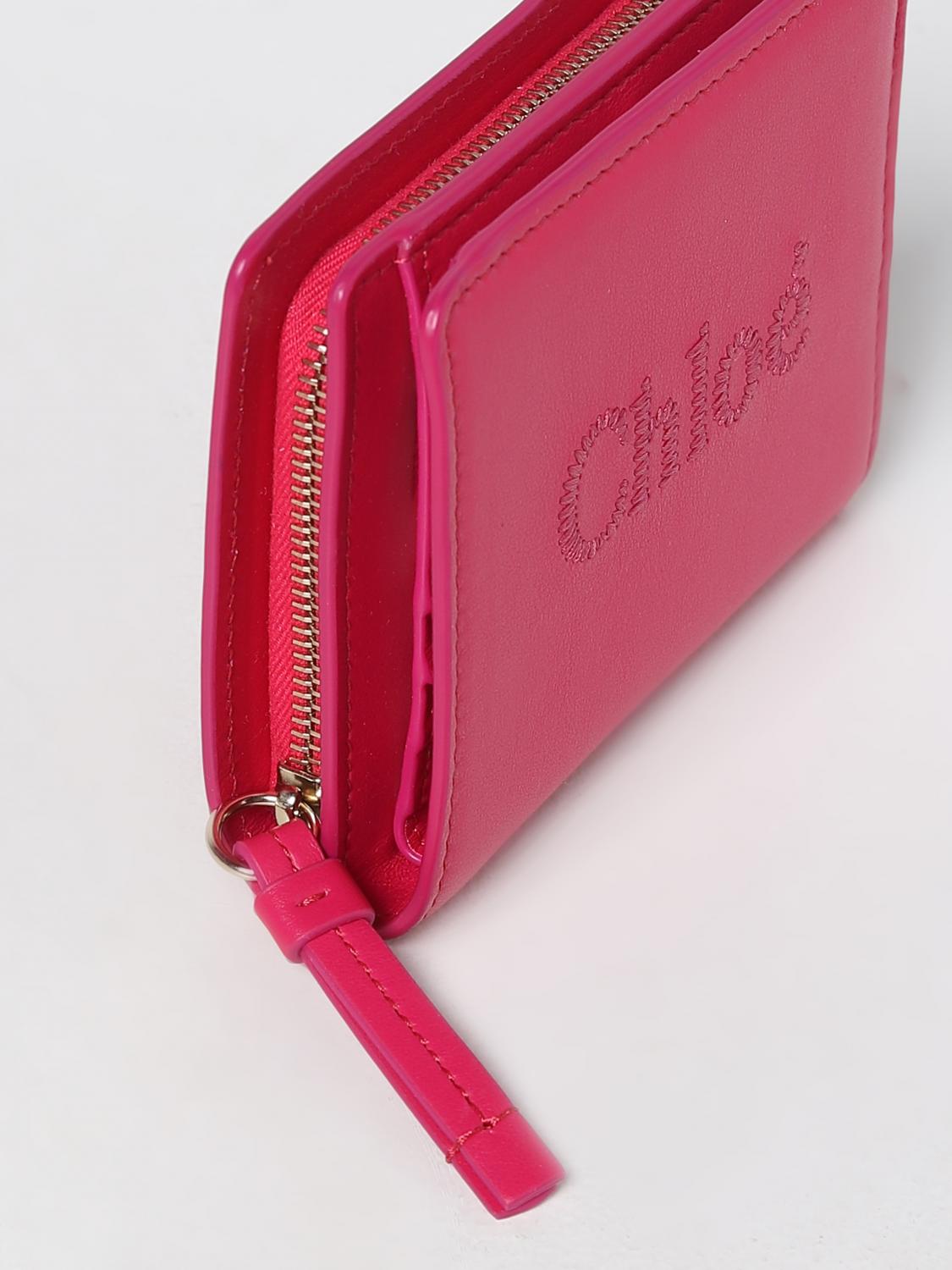 CHLOÉ PORTAFOGLIO: Portafoglio Sense Chloé in pelle con logo ricamato, Rosa - Img 4