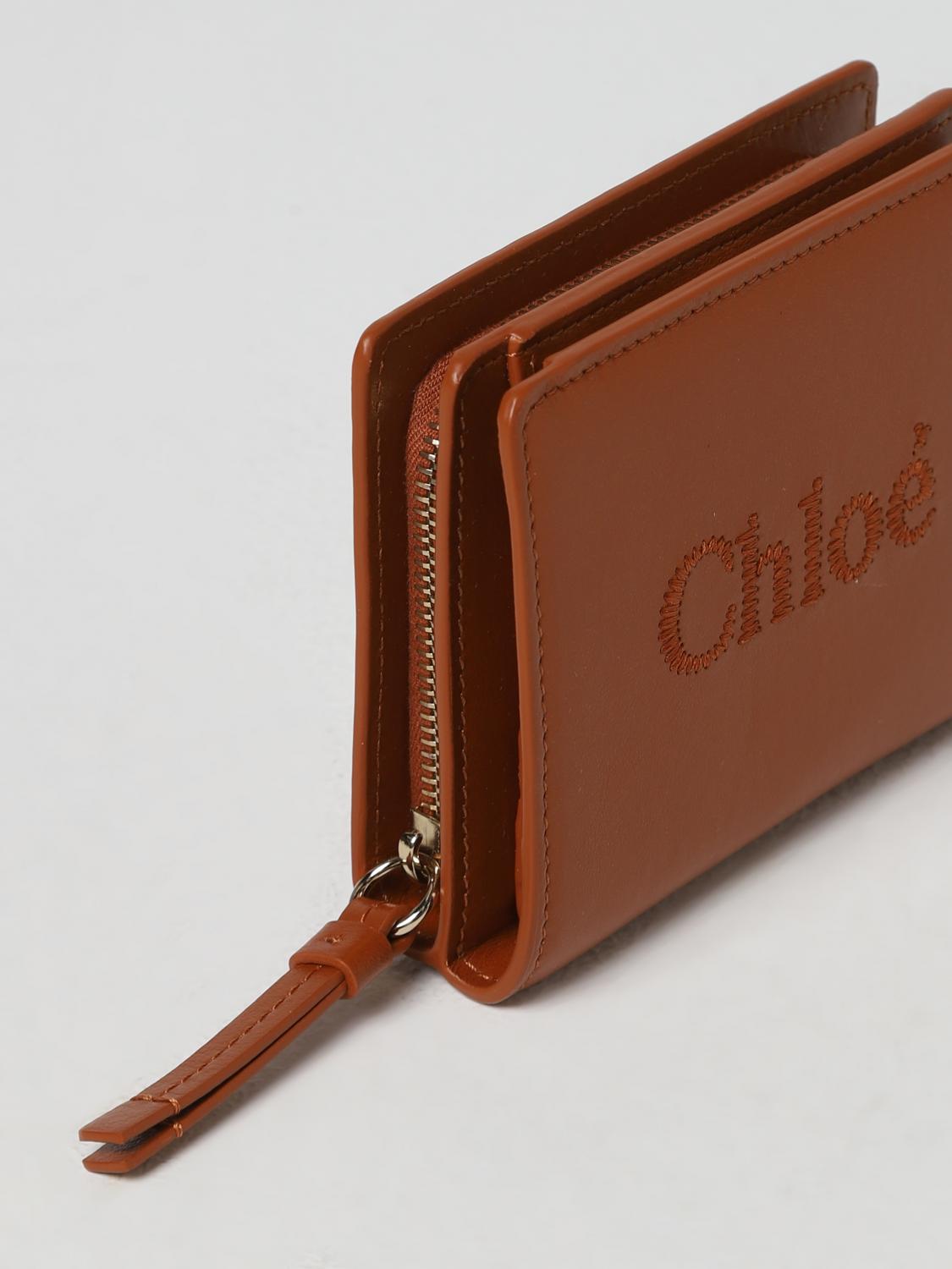 CHLOÉ PORTAFOGLIO: Portafoglio Sense Chloé in pelle con logo ricamato, Marrone - Img 4