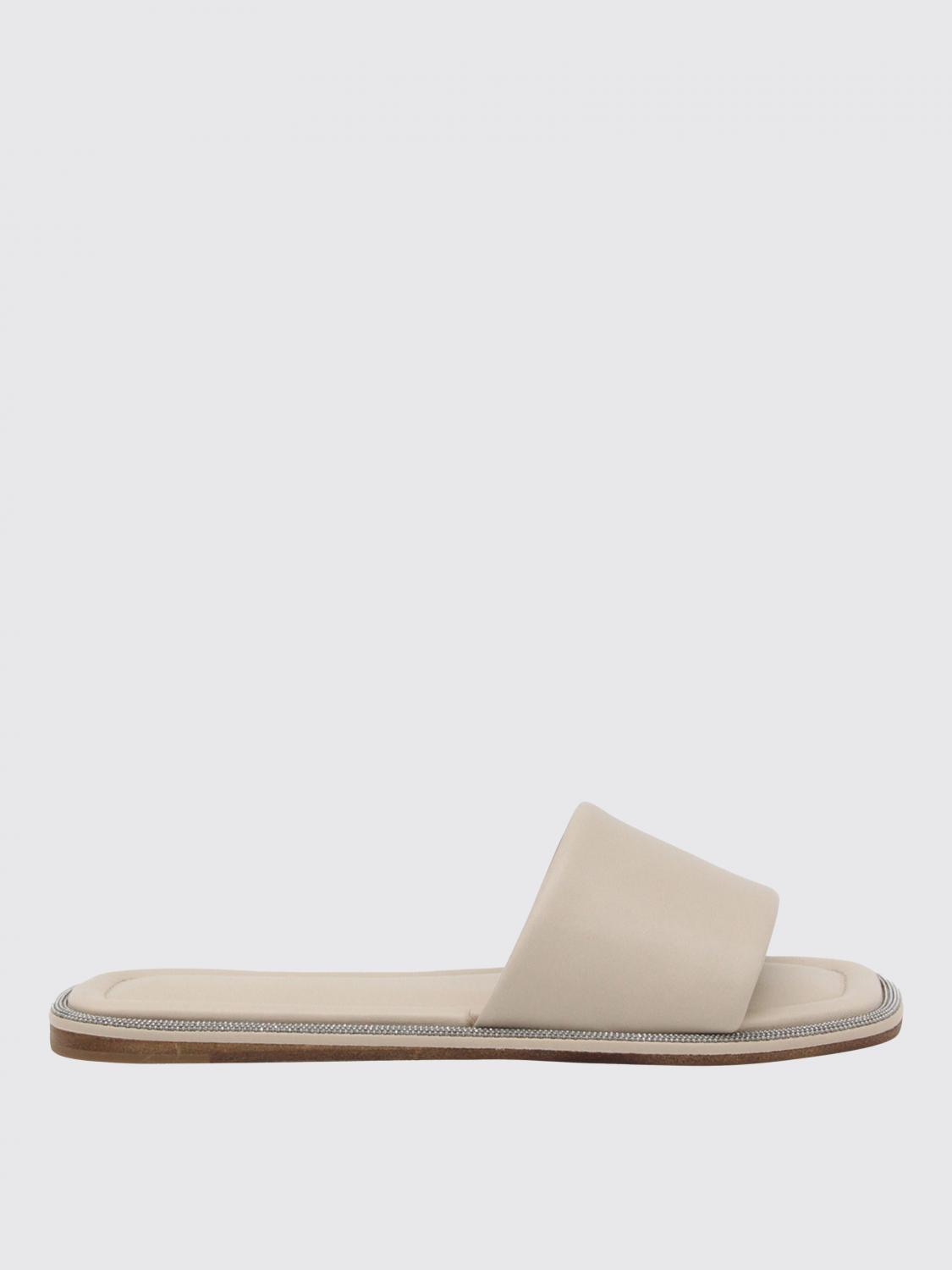 BRUNELLO CUCINELLI SANDALI BASSO: Sandalo Brunello Cucinelli in nappa con monile, Beige - Img 1
