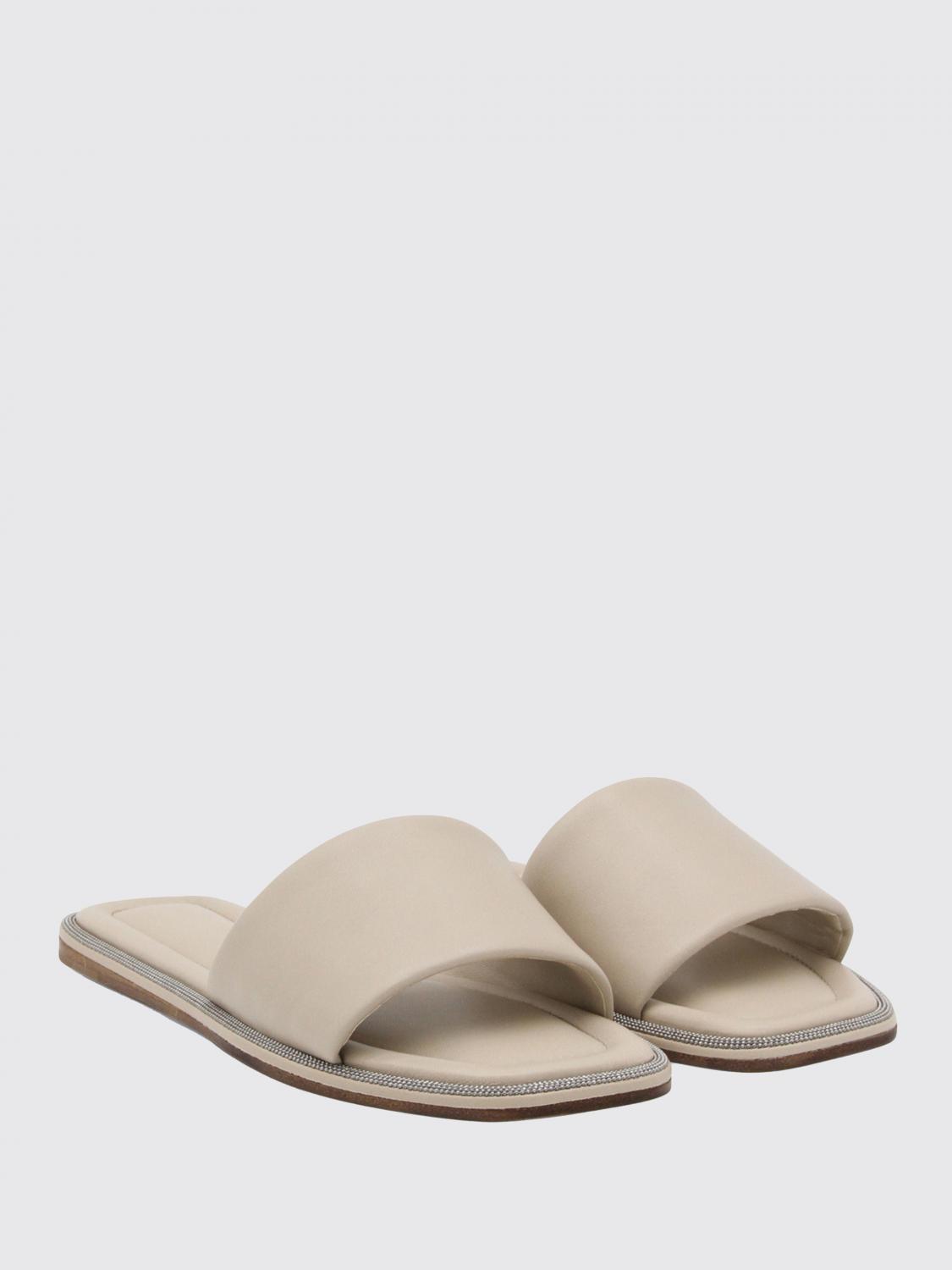 BRUNELLO CUCINELLI SANDALI BASSO: Sandalo Brunello Cucinelli in nappa con monile, Beige - Img 3