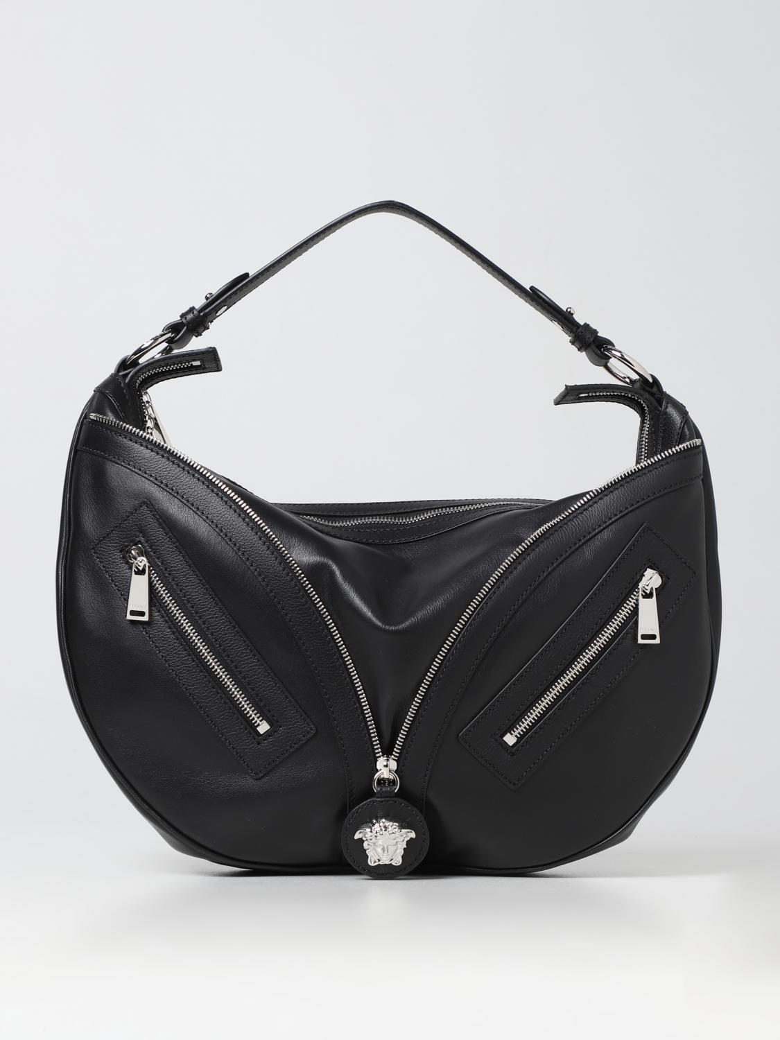VERSACE BORSA A SPALLA: Borsa Repeat Versace in pelle, Nero 1 - Img 1