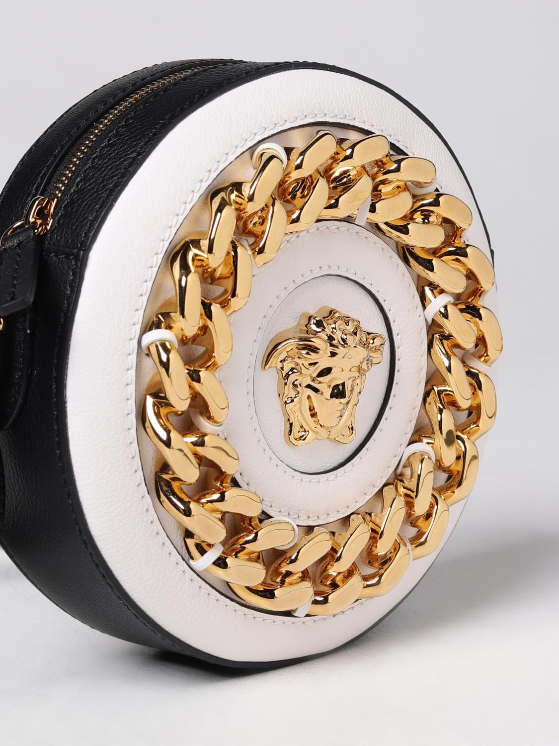 VERSACE BORSA MINI: Borsa La Medusa Versace in pelle a micrograna, Bianco - Img 4