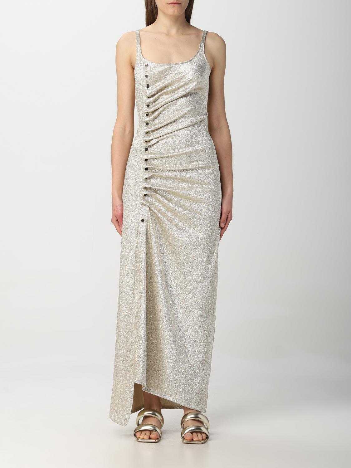 gold sequin infant dress Paco Rabanne Gold Sleeveless Drapé Pression Maxi Dress