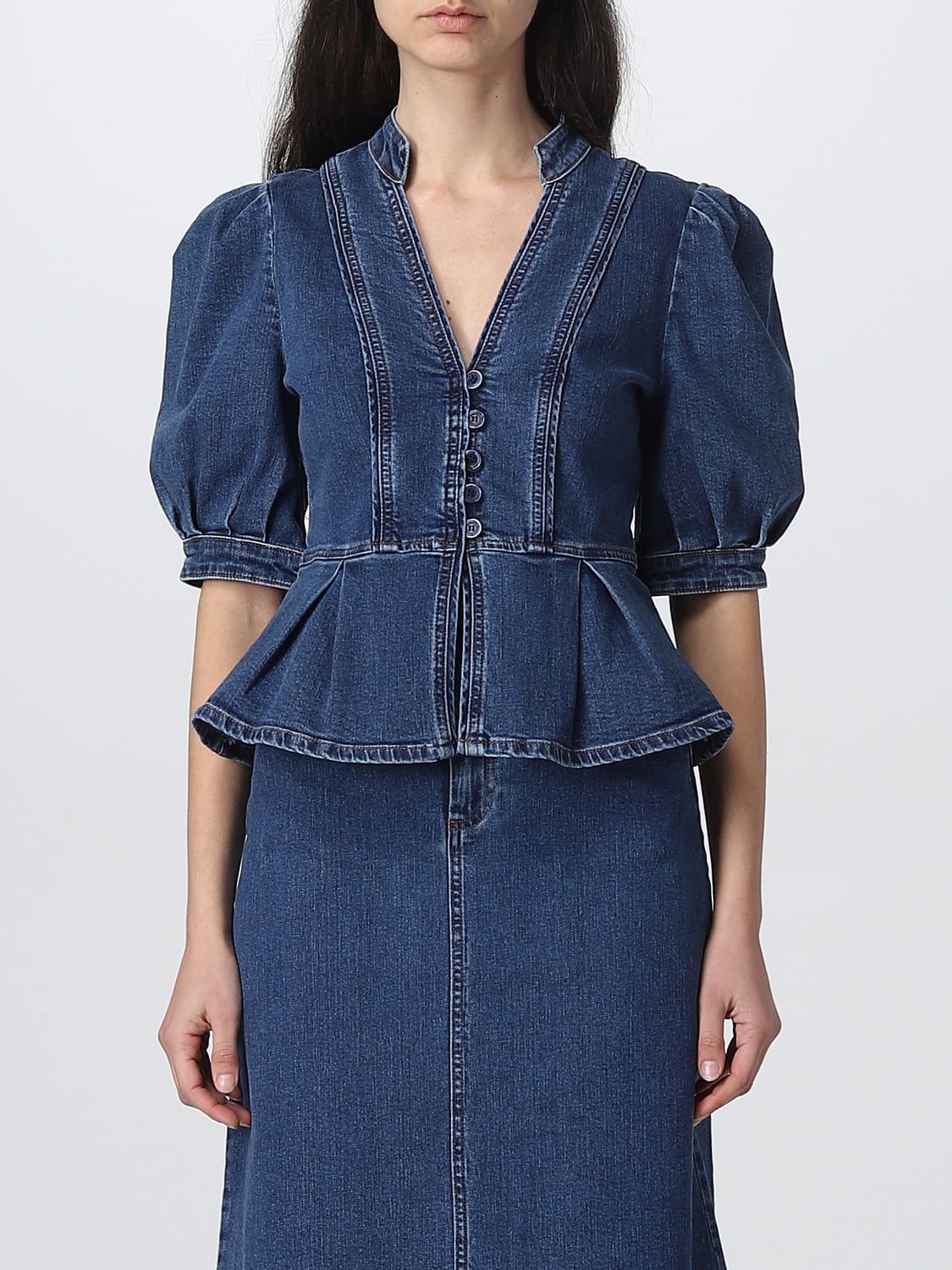 See by Chloé jacket in denim with peplum - Blue | CHS23SDH02150 