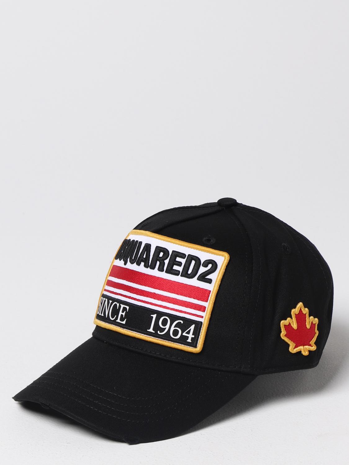 DSQUARED2 HAT: Dsquared2 hat in cotton with logo patch, Black - Img 1
