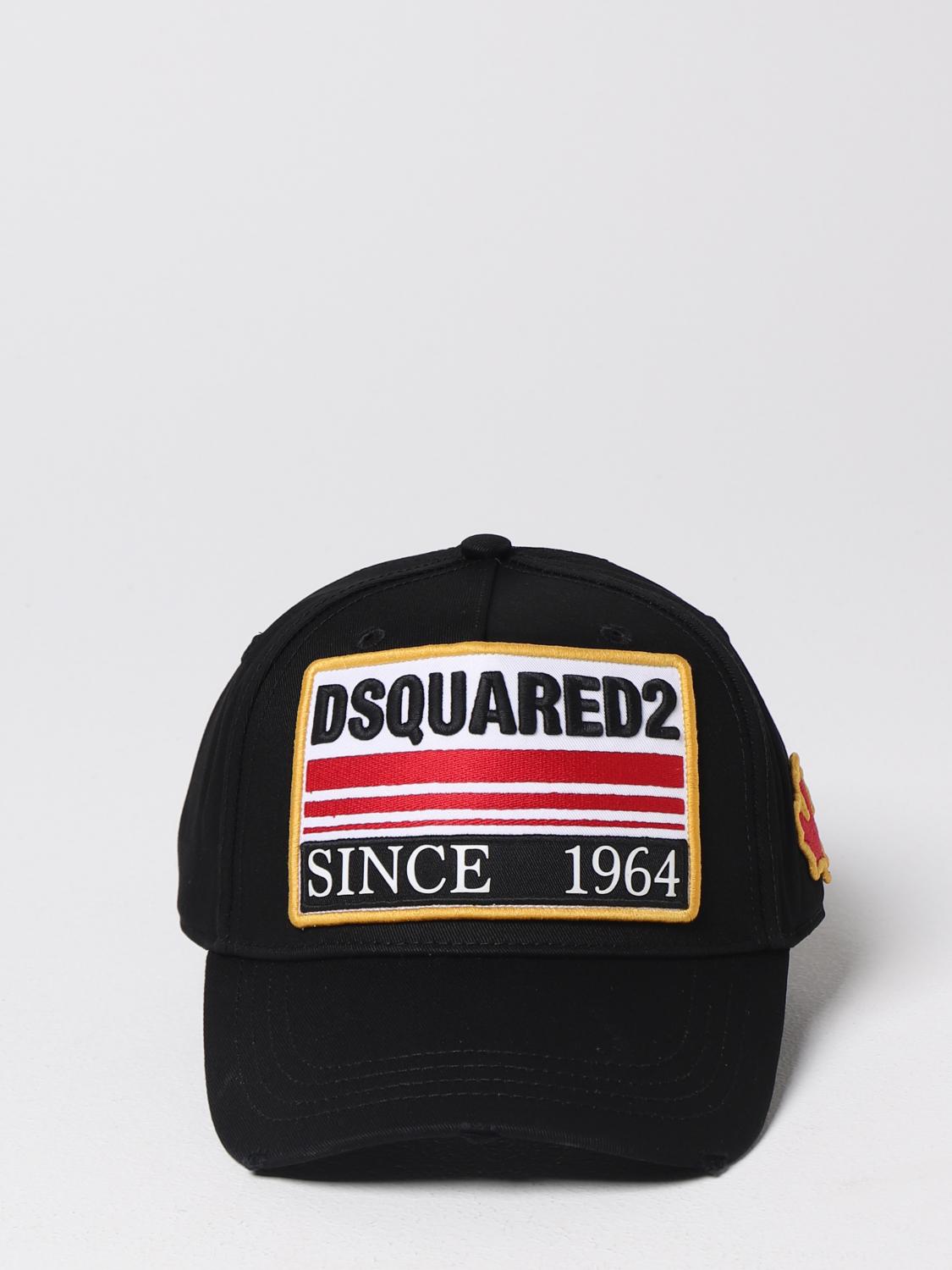 DSQUARED2 HAT: Dsquared2 hat in cotton with logo patch, Black - Img 2